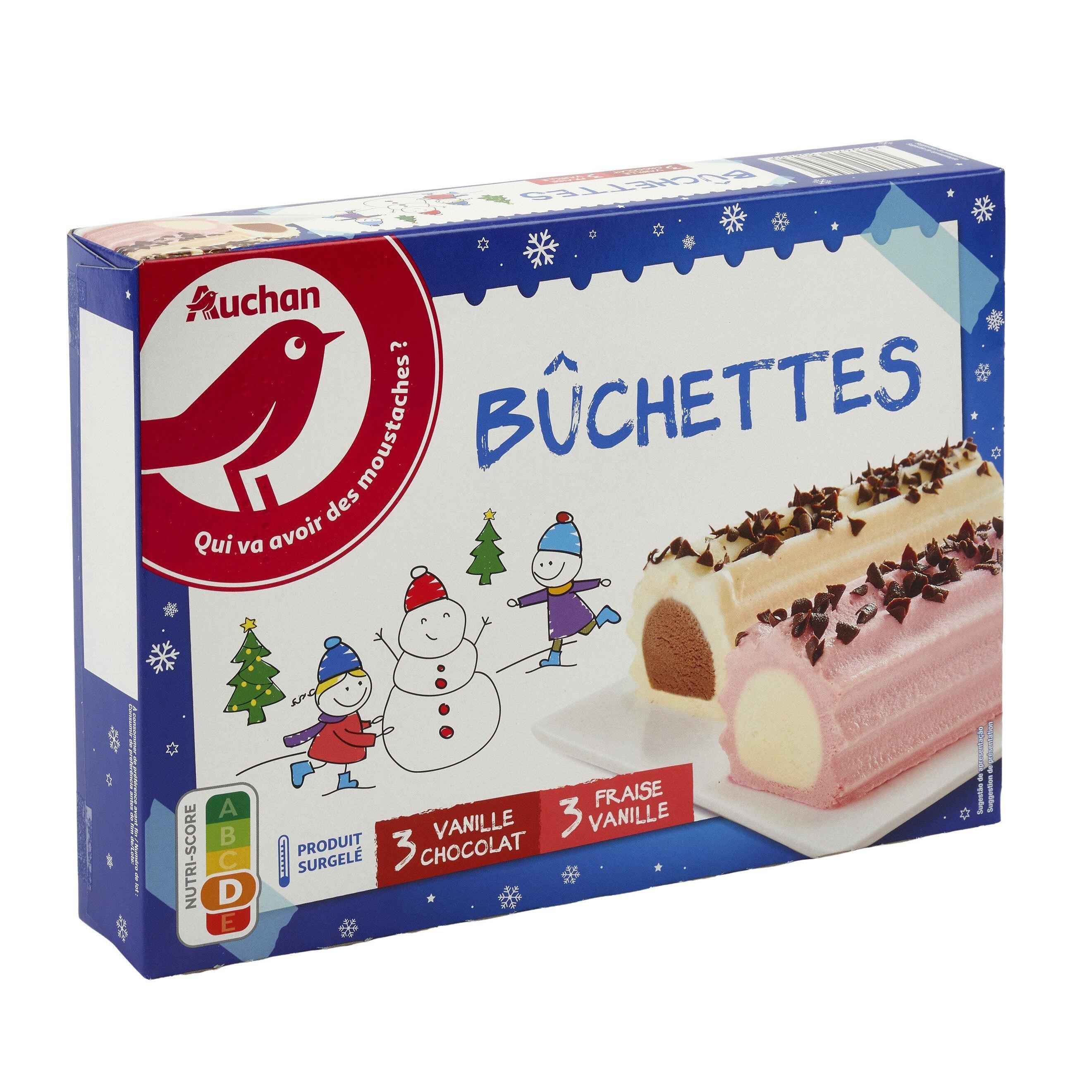 Voir la diapositive 3 : AUCHAN RIK & ROK Assortiment de bûchettes glacées fraise et chocolat vanille 6 pièces 352g