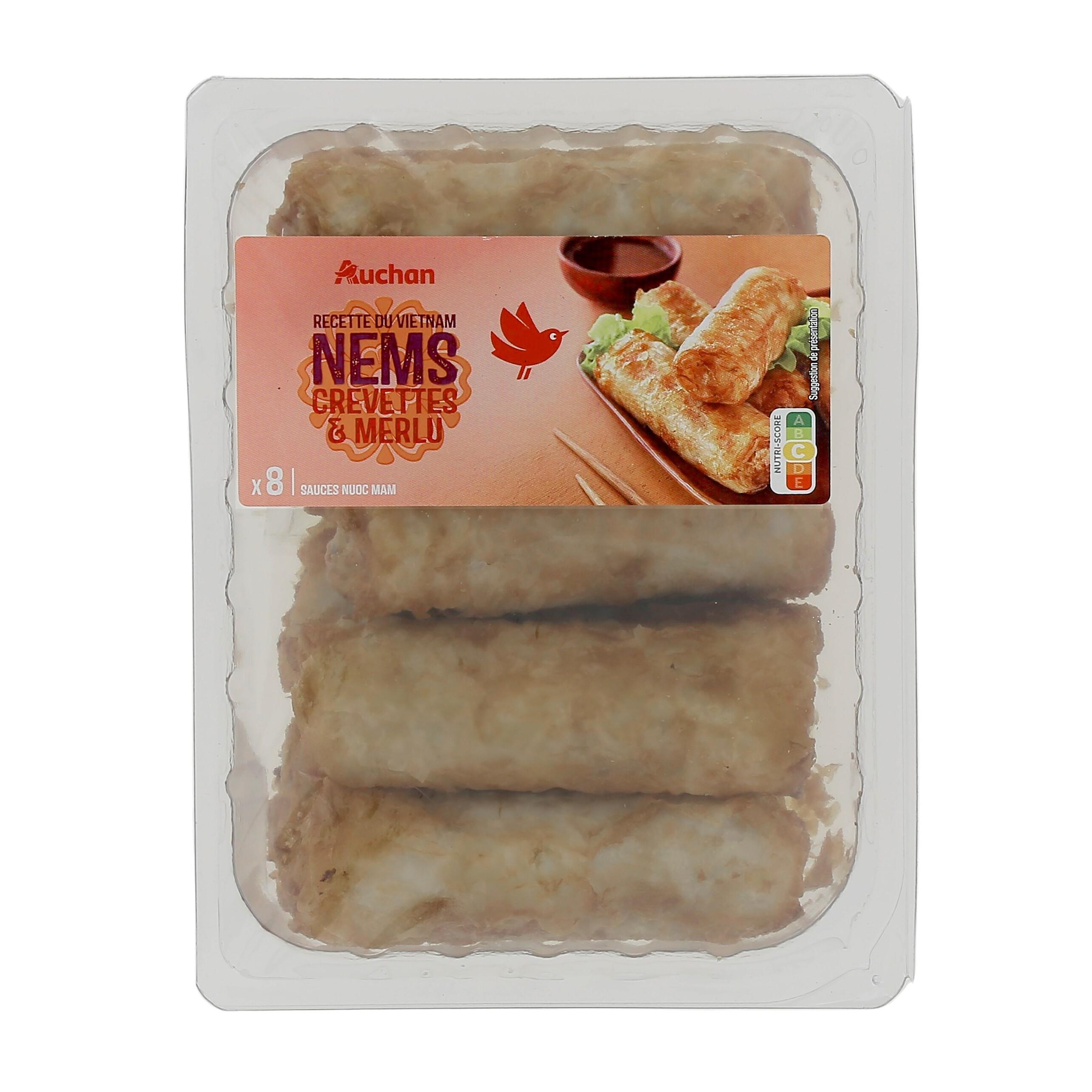 Voir la diapositive 2 : AUCHAN Nem crevettes colin d'Alaska crabe sauce nuoc mam 8 pièces 580g