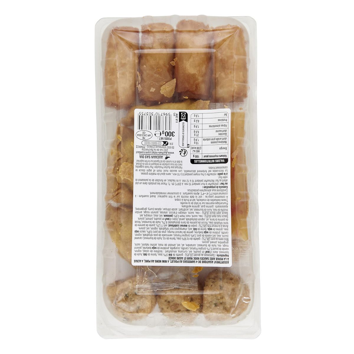 AUCHAN Assortiment asiatique avec sauces nuoc mam et aigre douce 12 pièces 300g