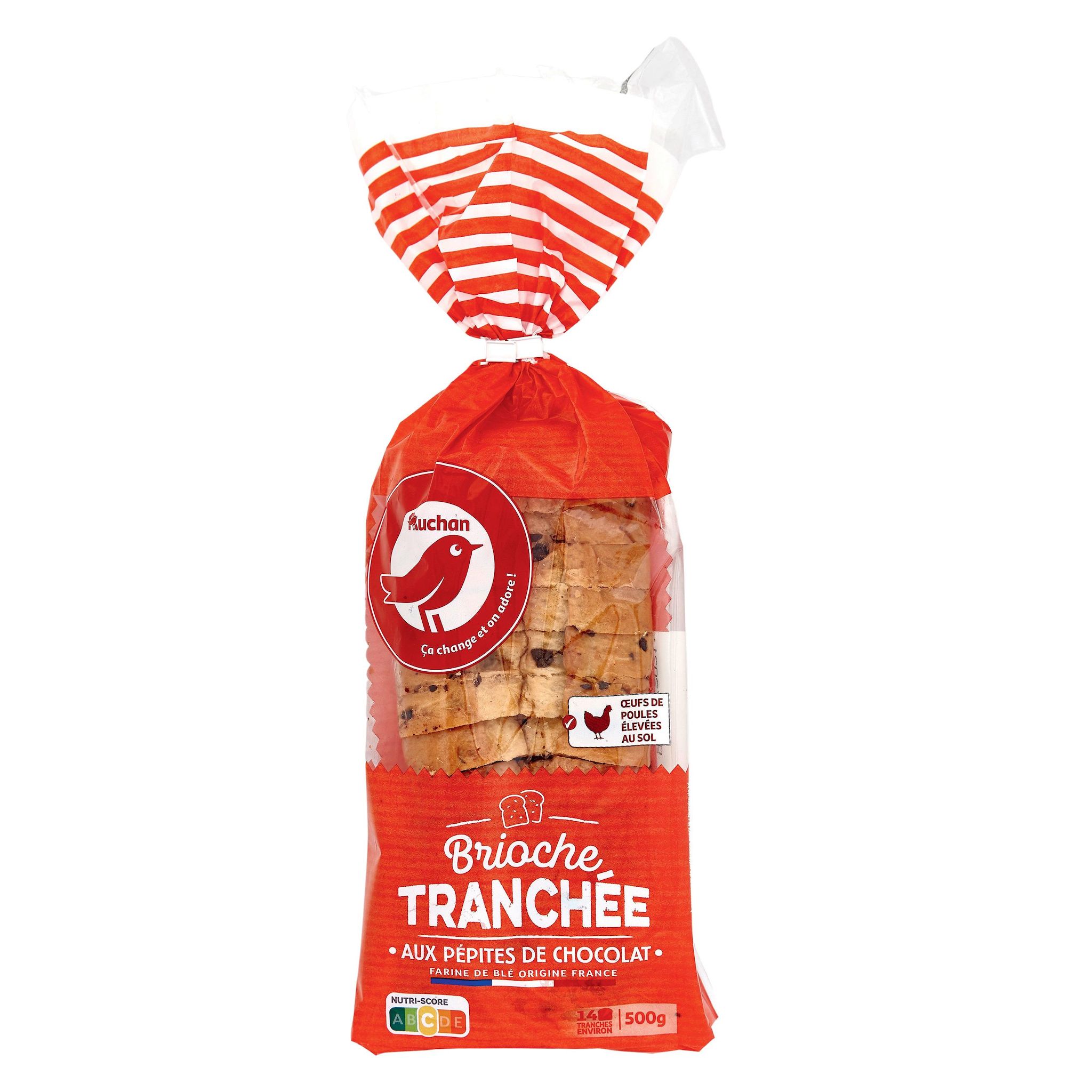 Voir la diapositive 3 : AUCHAN Brioche tranchée aux pépites de chocolat 14 tranches 500g