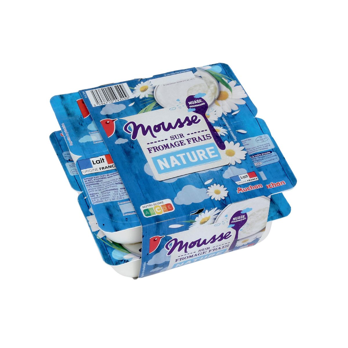 AUCHAN Mousse sur fromage frais nature 8x100g