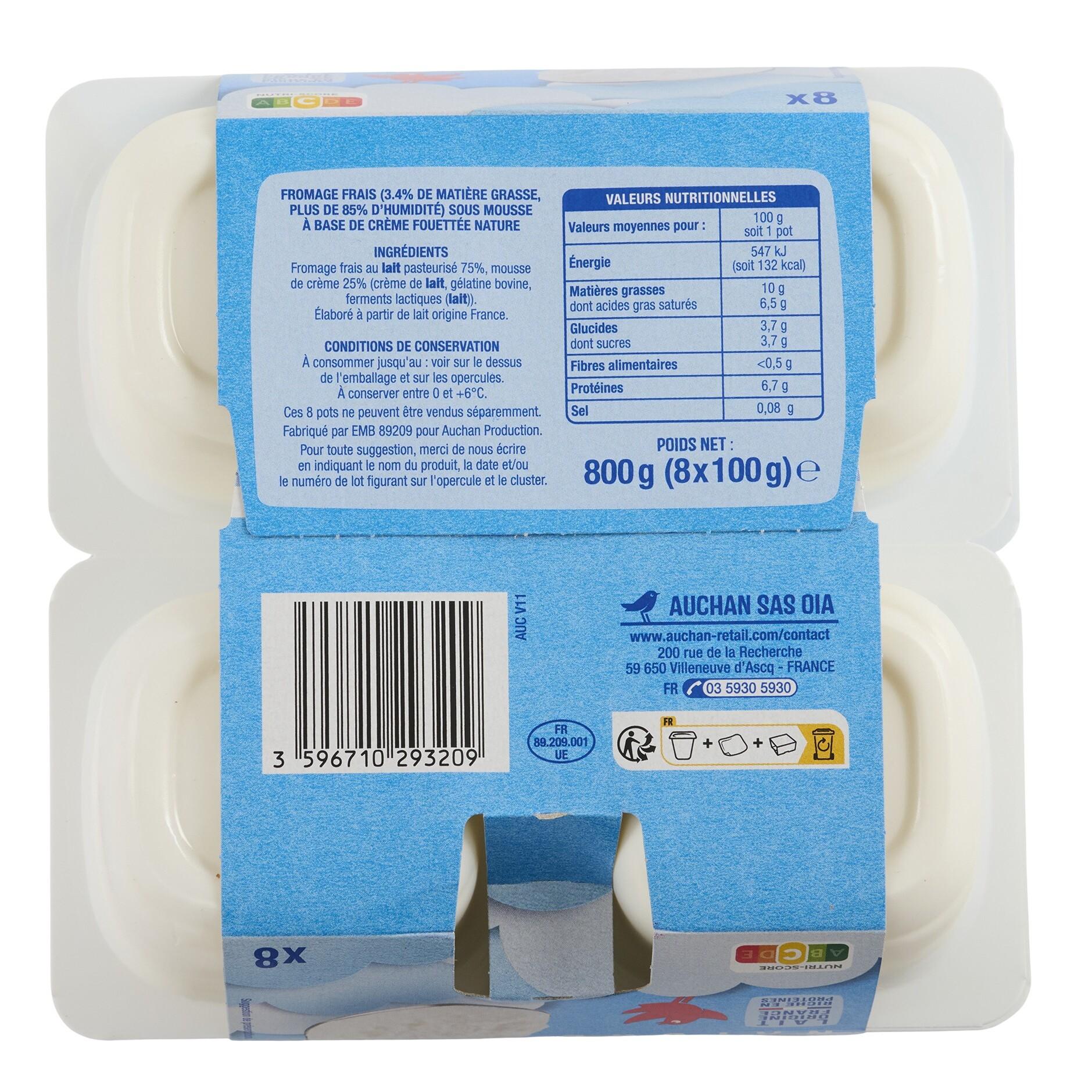 Voir la diapositive 4 : AUCHAN Mousse sur fromage frais nature 8x100g