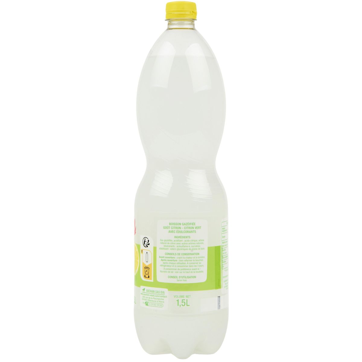AUCHAN Boisson pétillante saveur citron et citron vert 1,5l