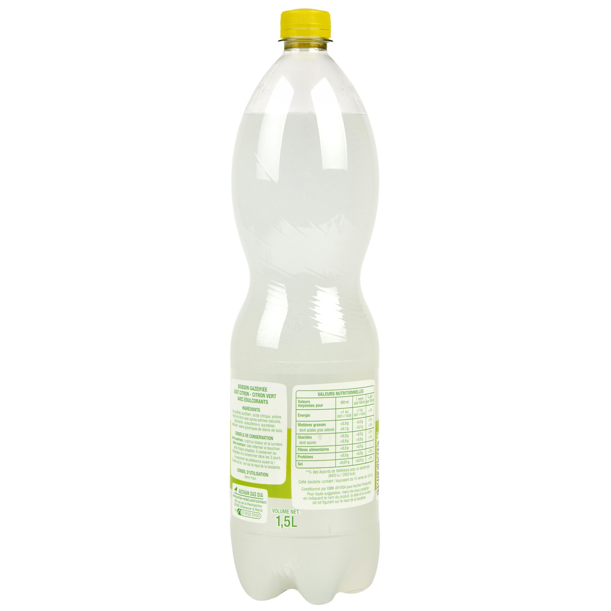 Voir la diapositive 3 : AUCHAN Boisson pétillante saveur citron et citron vert 1,5l