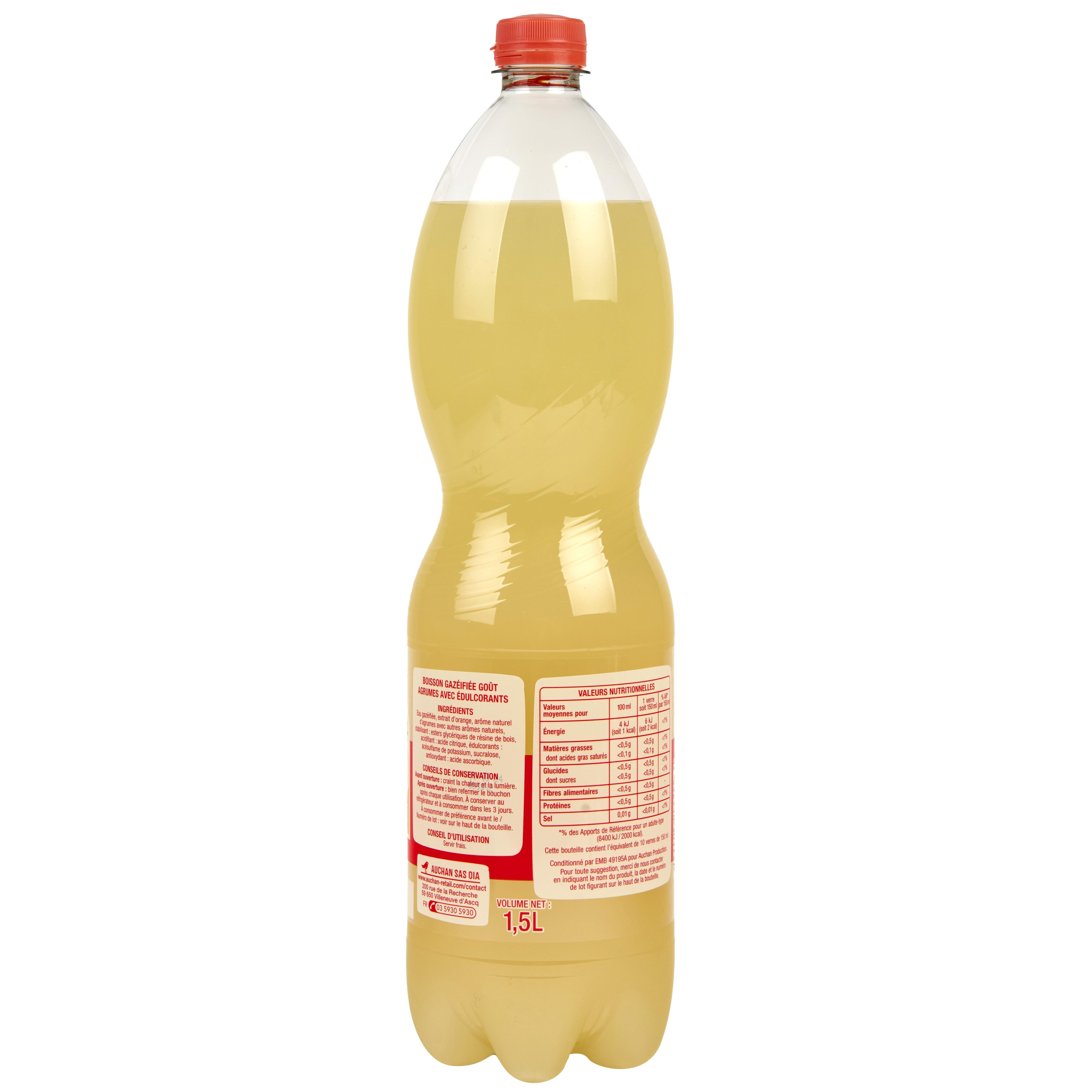 Voir la diapositive 2 : AUCHAN Boisson pétillante zéro saveur agrumes 1,5l
