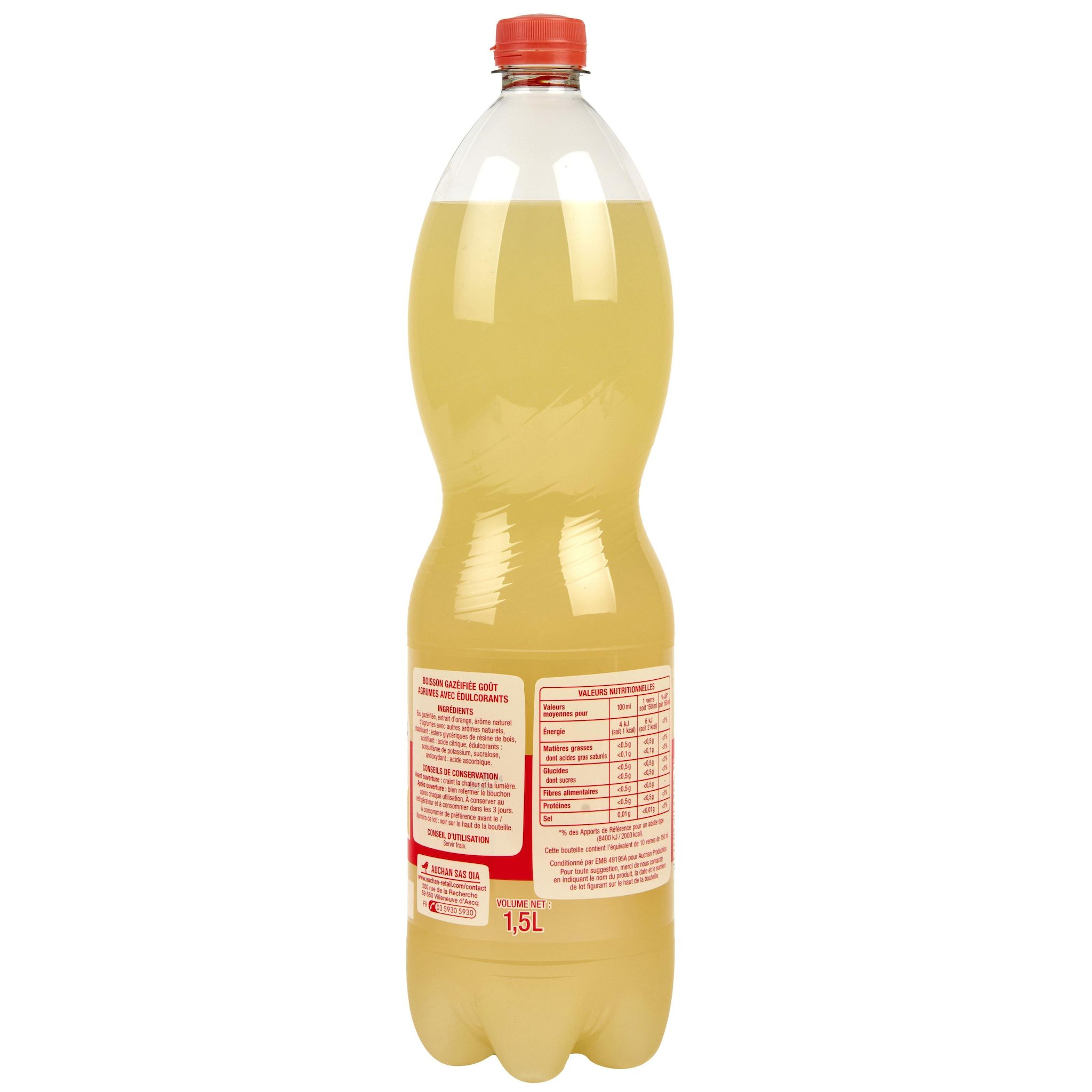 Voir la diapositive 5 : AUCHAN Boisson pétillante zéro saveur agrumes 1,5l