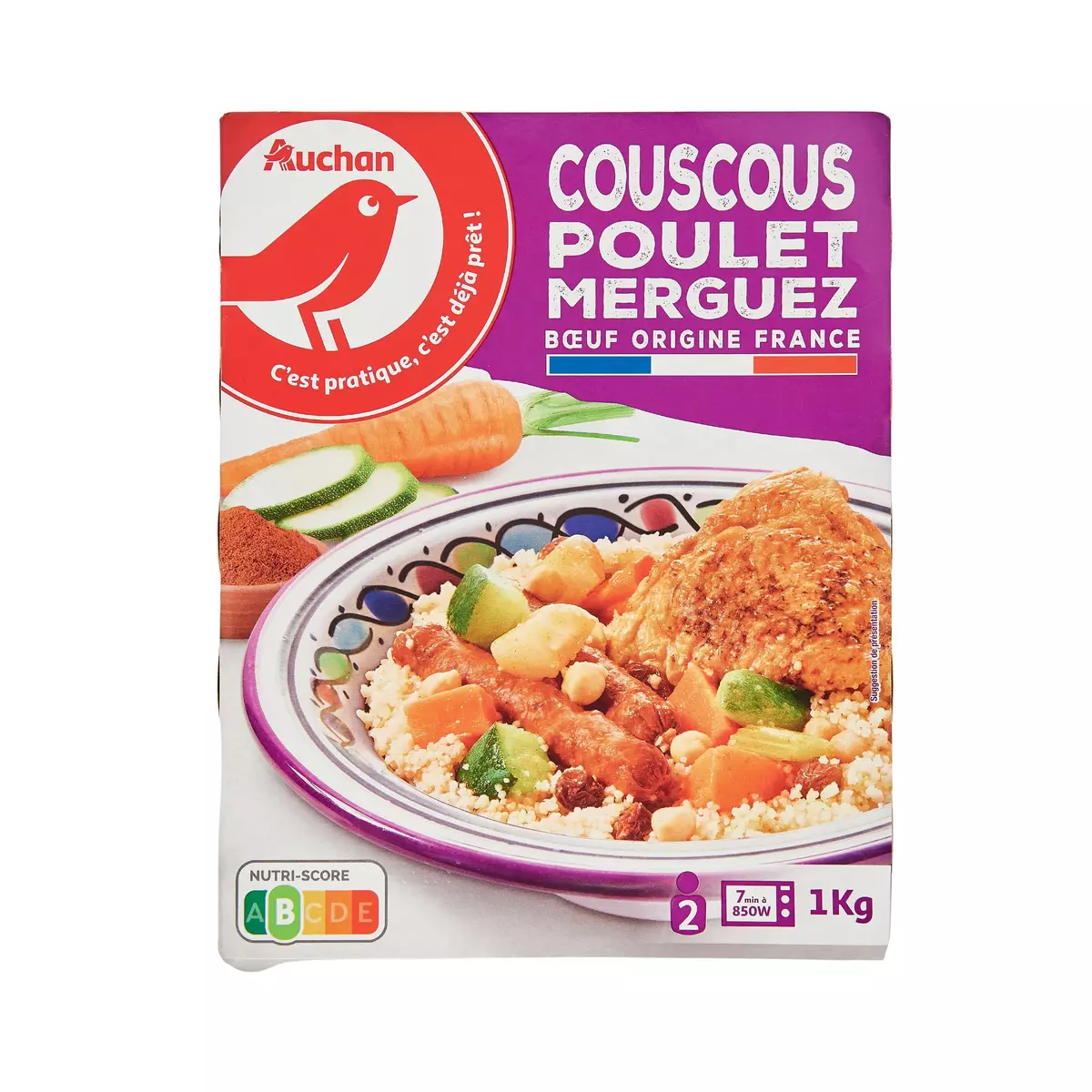 AUCHAN Couscous poulet et merguez 2 portions 1kg