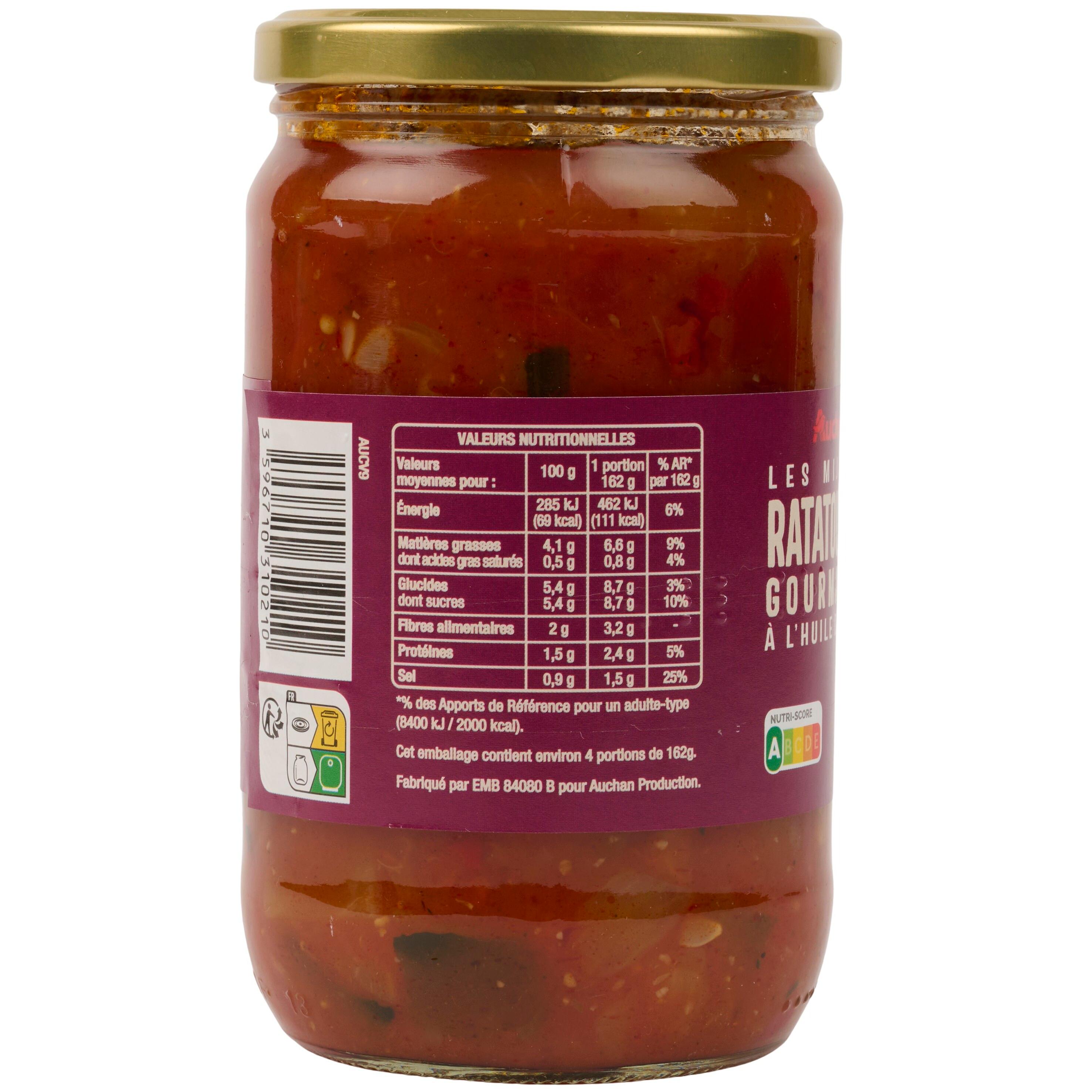Voir la diapositive 2 : AUCHAN Ratatouille cuisinée à l'huile d'olive en bocal 650g