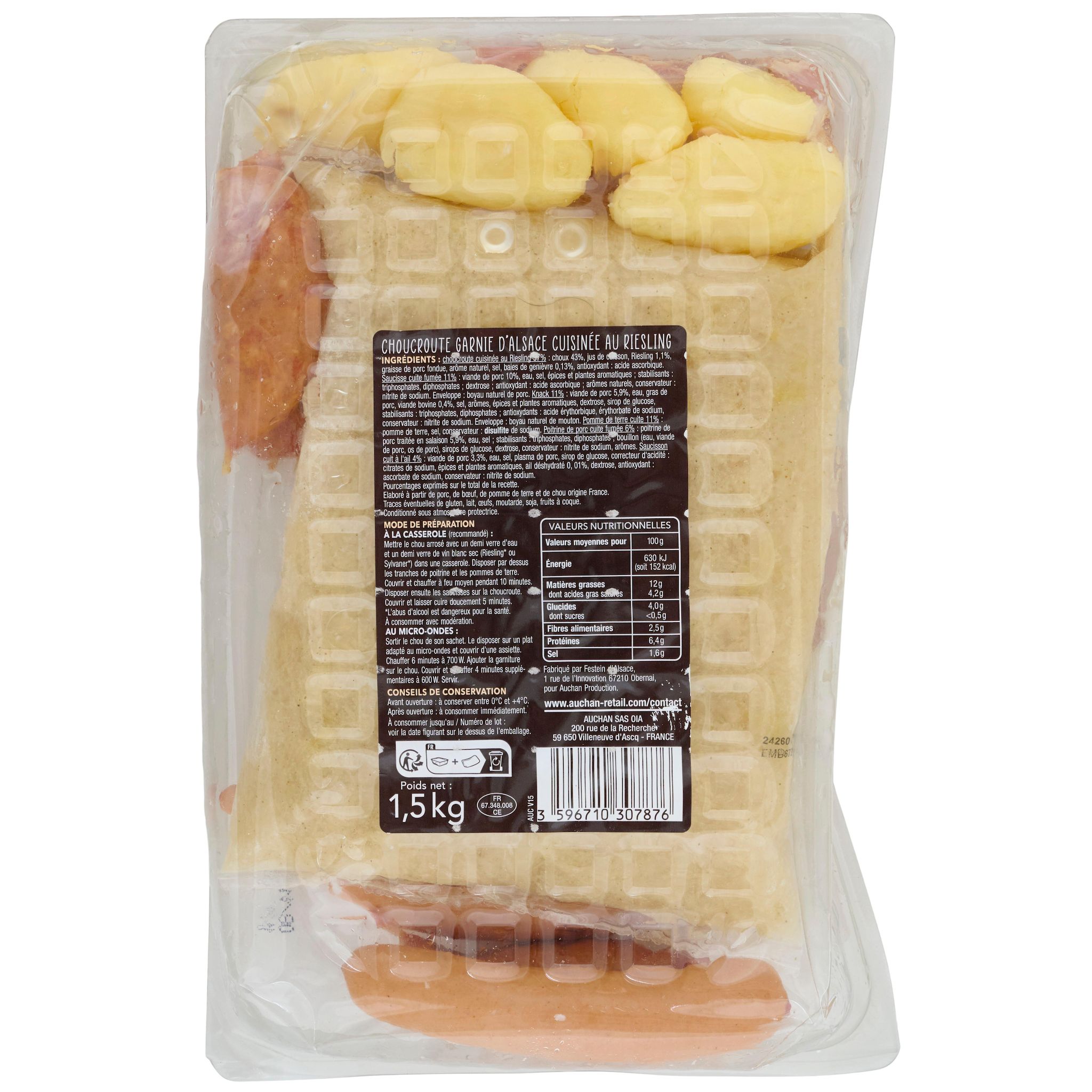 Voir la diapositive 2 : AUCHAN TERROIR Choucroute garnie et cuisinée au riesling 1.5kg
