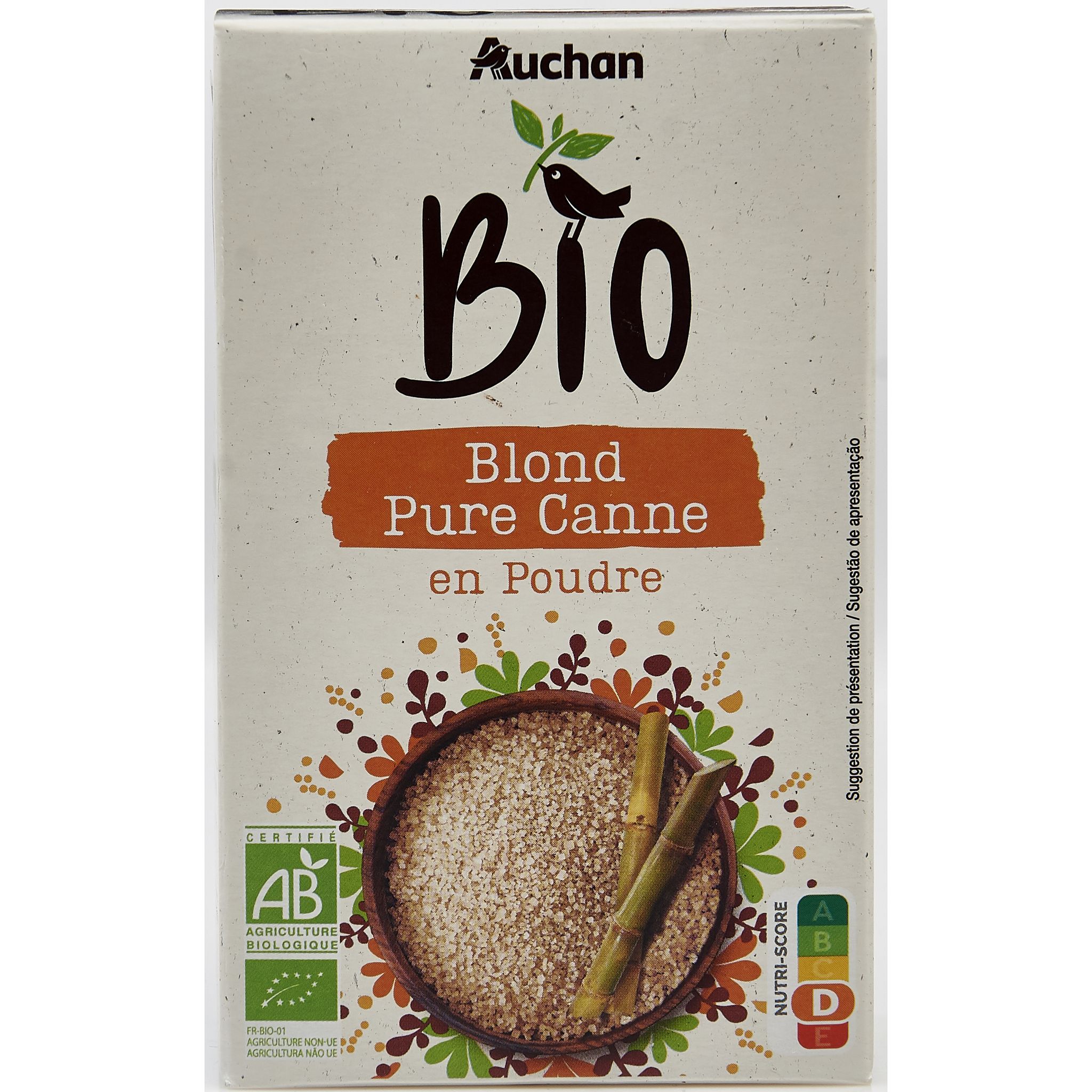 Voir la diapositive 2 : AUCHAN BIO Sucre de canne blond en poudre 500g