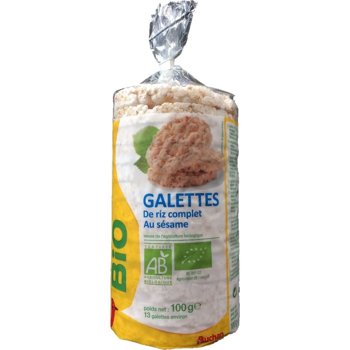 AUCHAN BIO Galettes de riz complet au sésame 100g