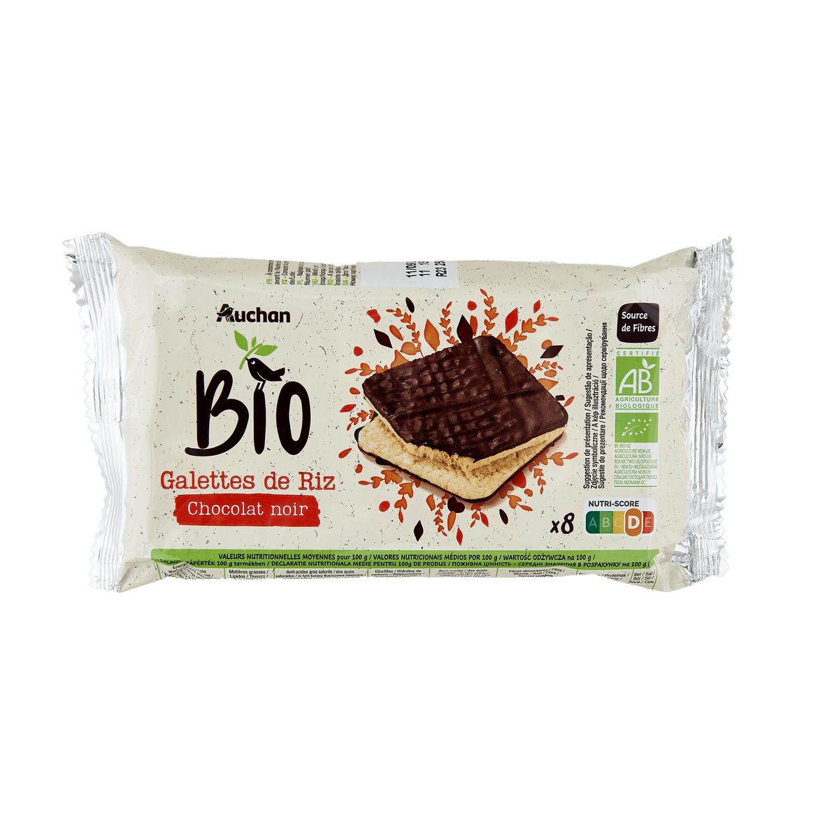 AUCHAN BIO Galette de riz au chocolat noir 8 galettes 90g