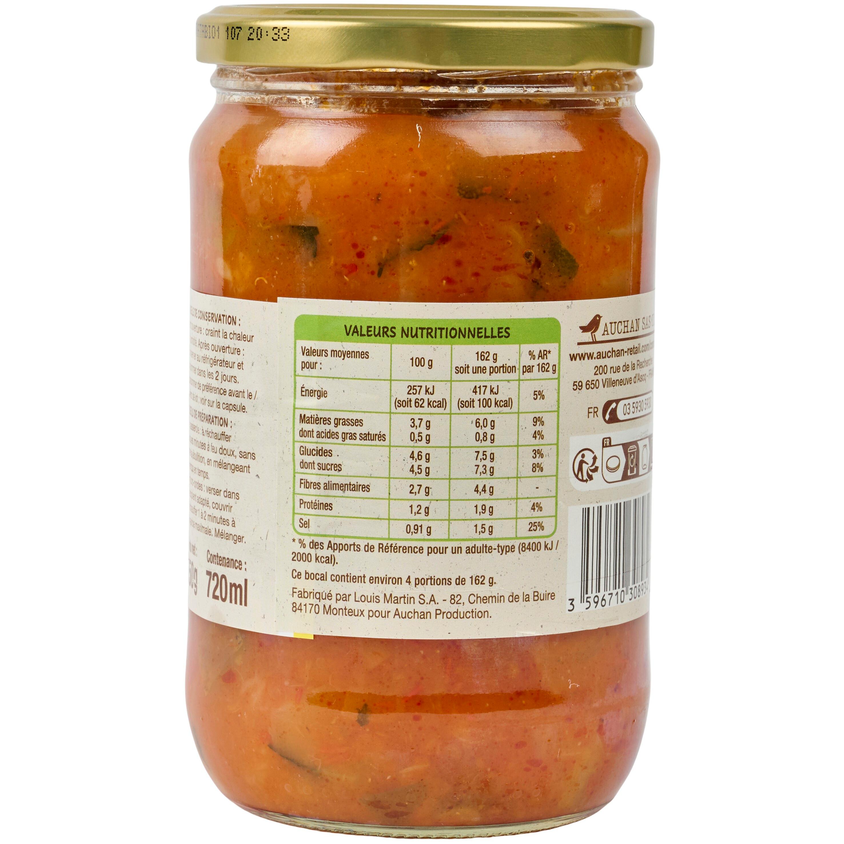 Voir la diapositive 3 : AUCHAN BIO Ratatouille en bocal 650g