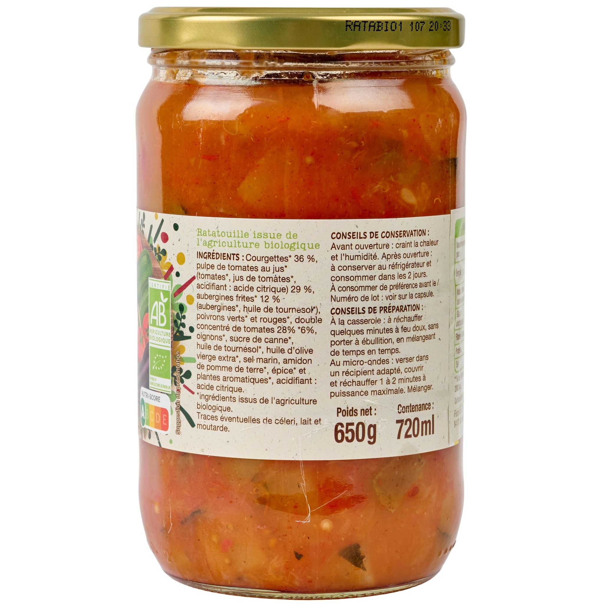 Voir la diapositive 3 : AUCHAN BIO Ratatouille en bocal 650g