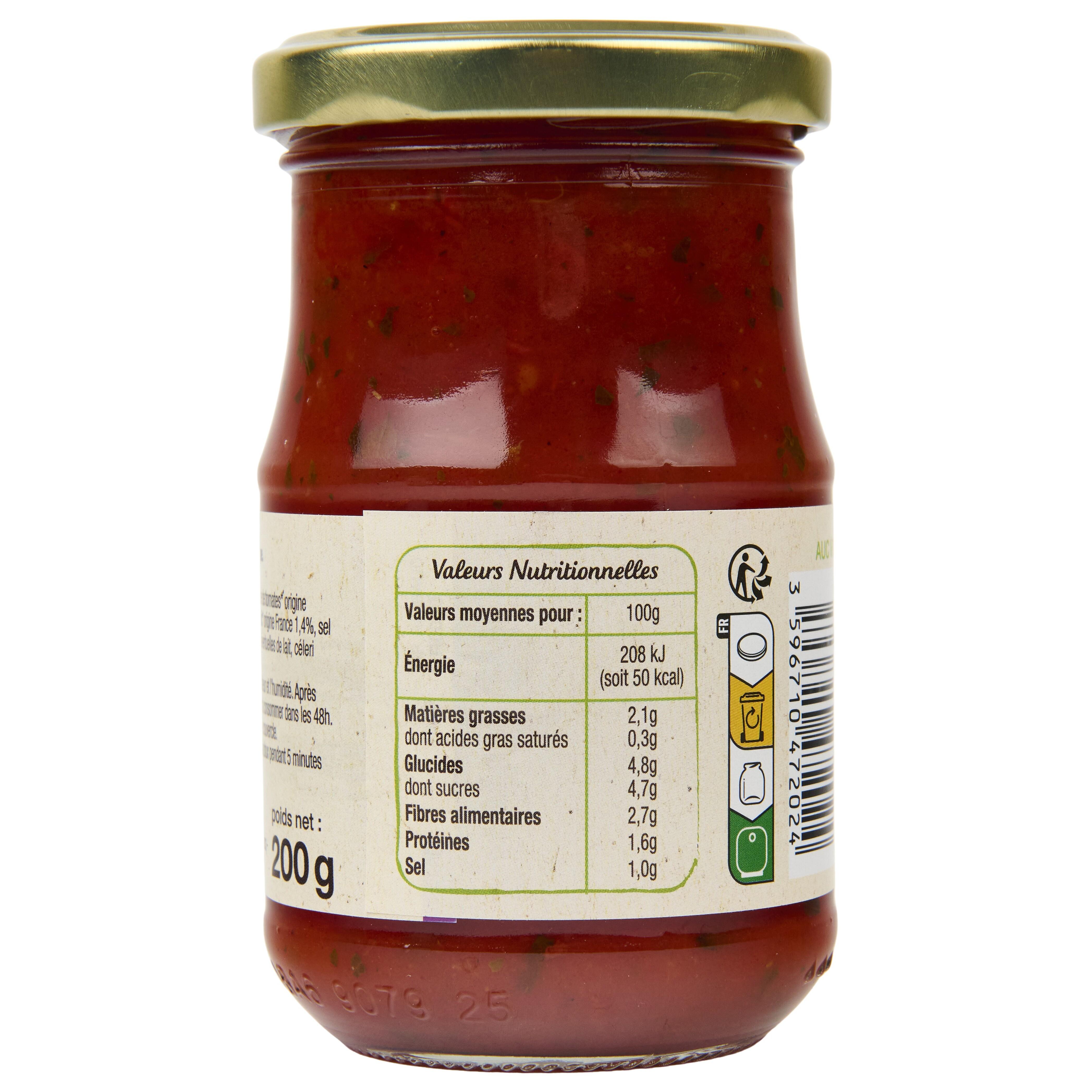 Voir la diapositive 3 : AUCHAN BIO Sauce tomate au basilic en bocal 200g