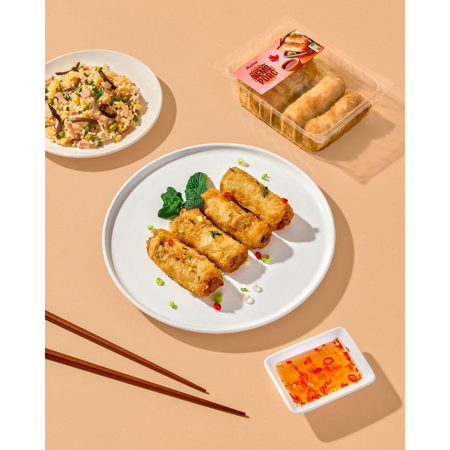 Voir la diapositive 4 : AUCHAN Nems de porc sauce nuoc nam 4 pièces 300g
