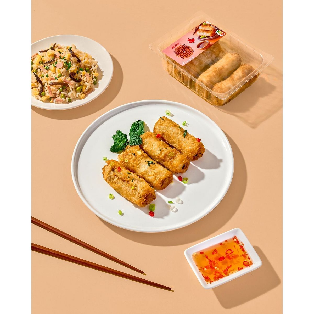 AUCHAN Nems de porc sauce nuoc nam 4 pièces 300g