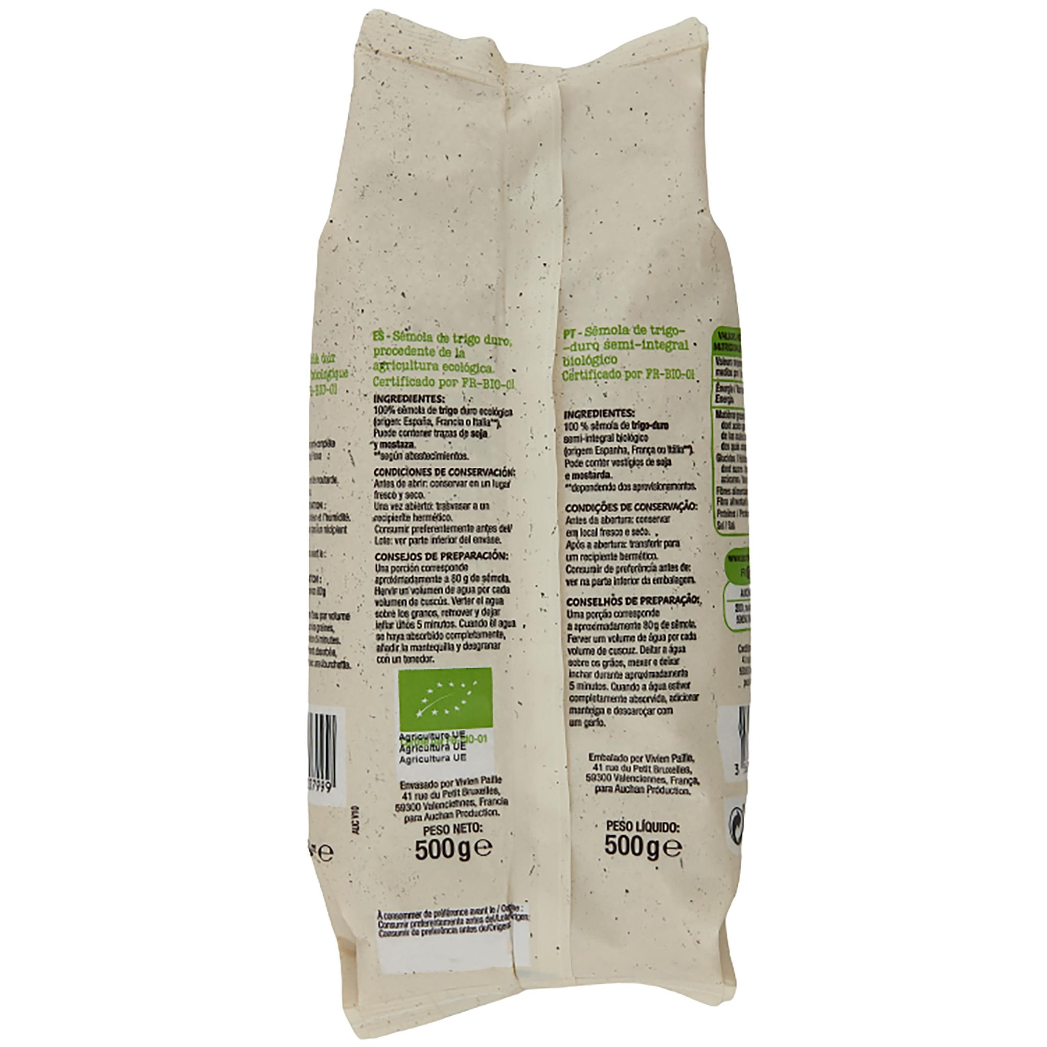 Voir la diapositive 2 : AUCHAN BIO Couscous semi-complet bio 500g