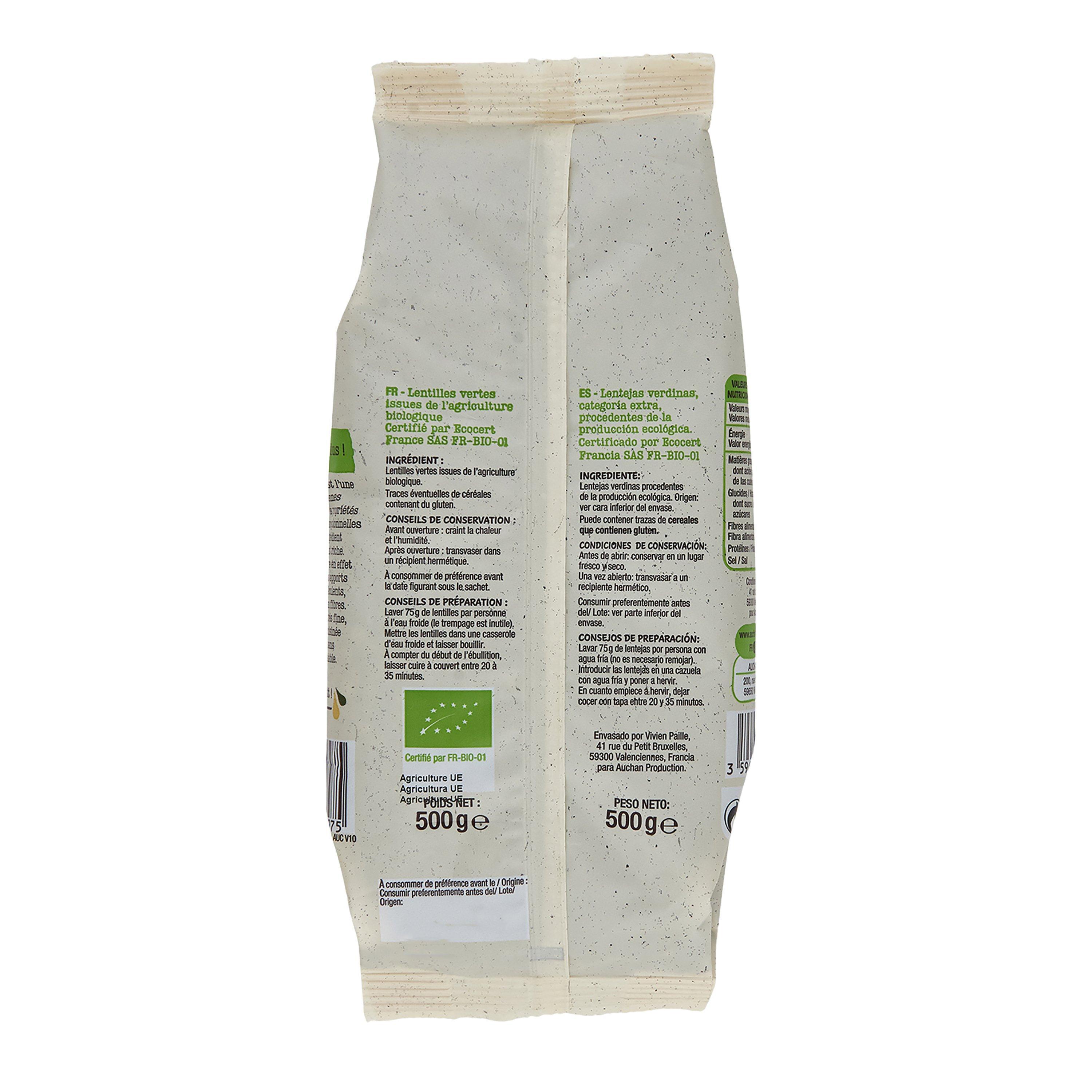 Voir la diapositive 2 : AUCHAN BIO Lentilles vertes 500g