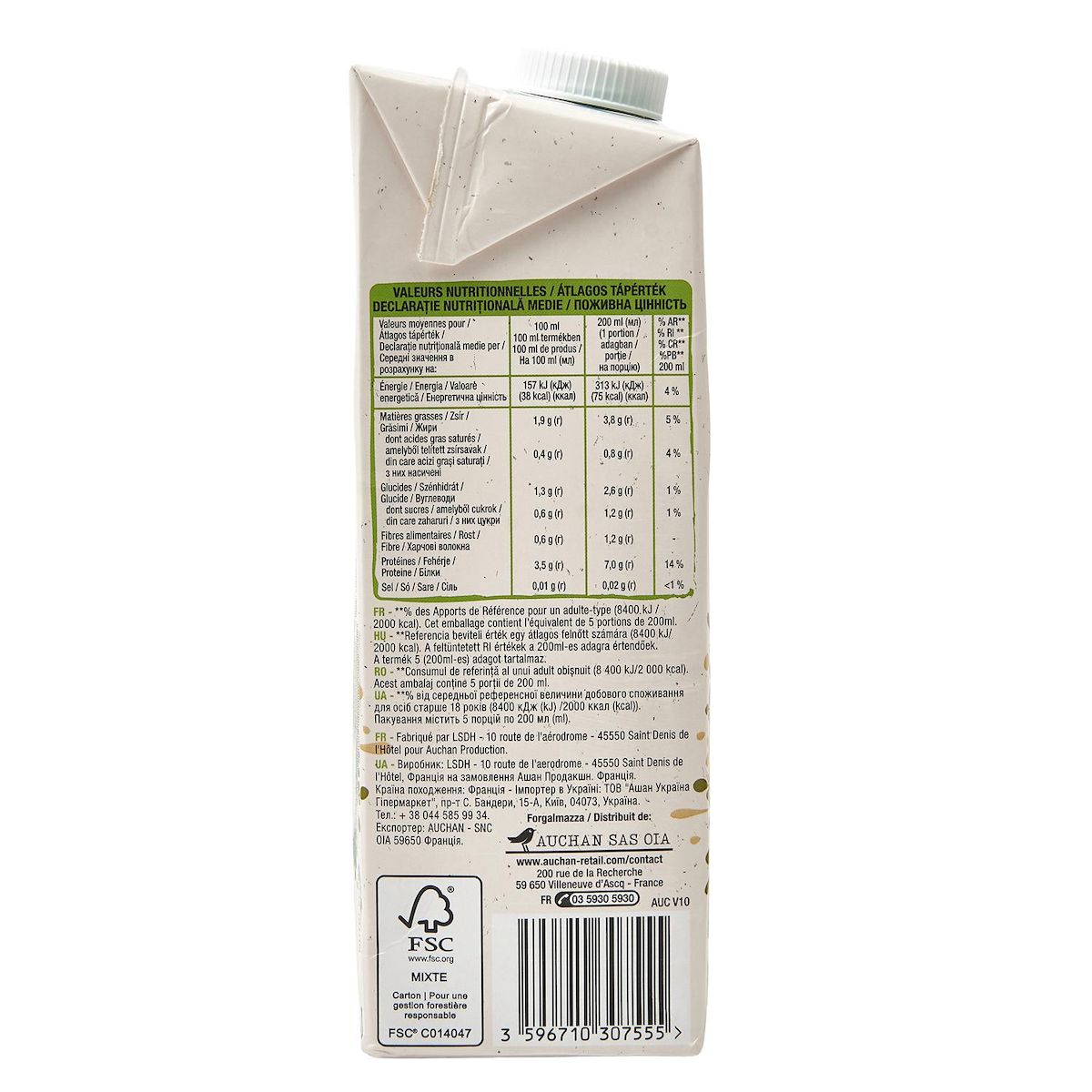 AUCHAN BIO Boisson soja nature 1l