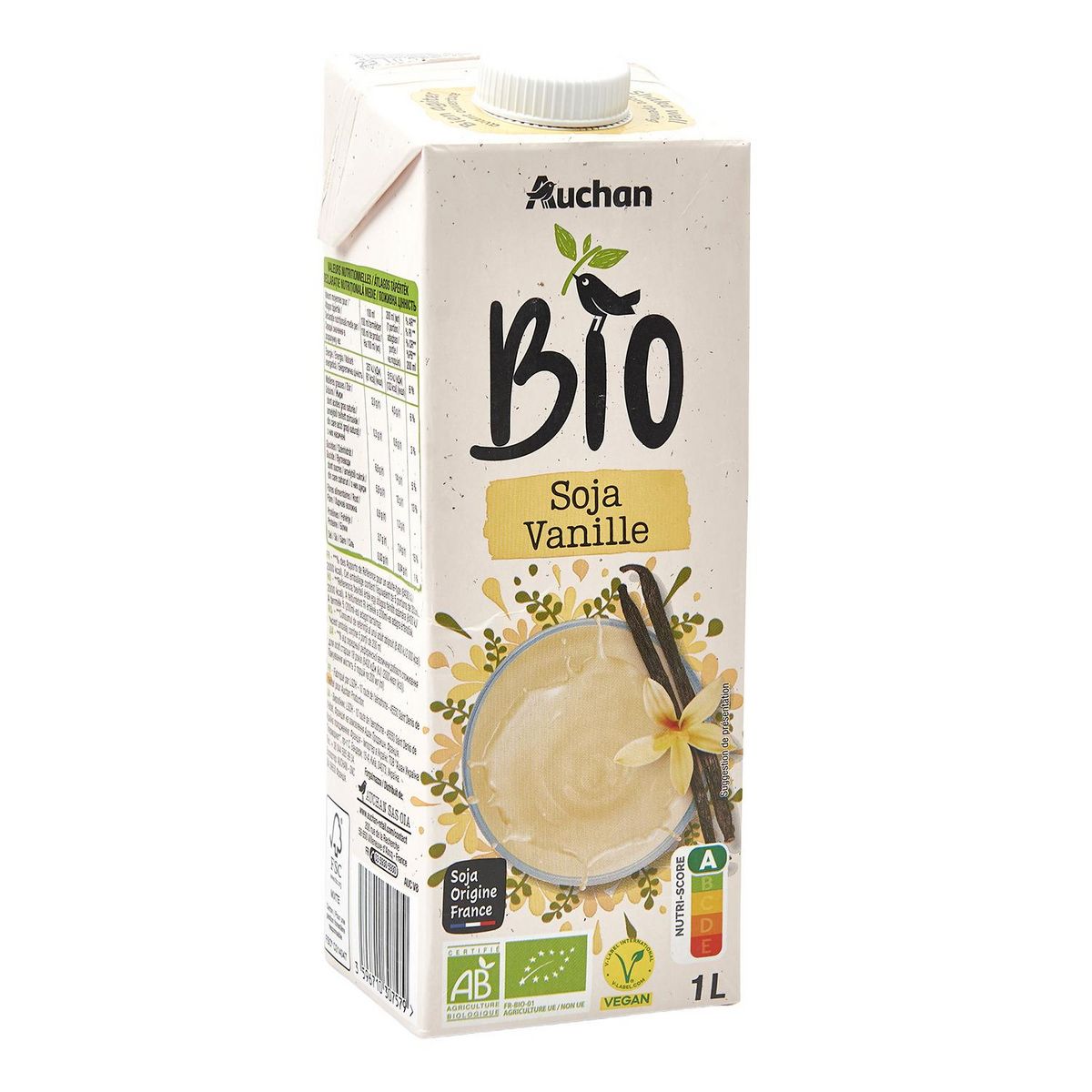 AUCHAN BIO Boisson au soja saveur vanille 1l