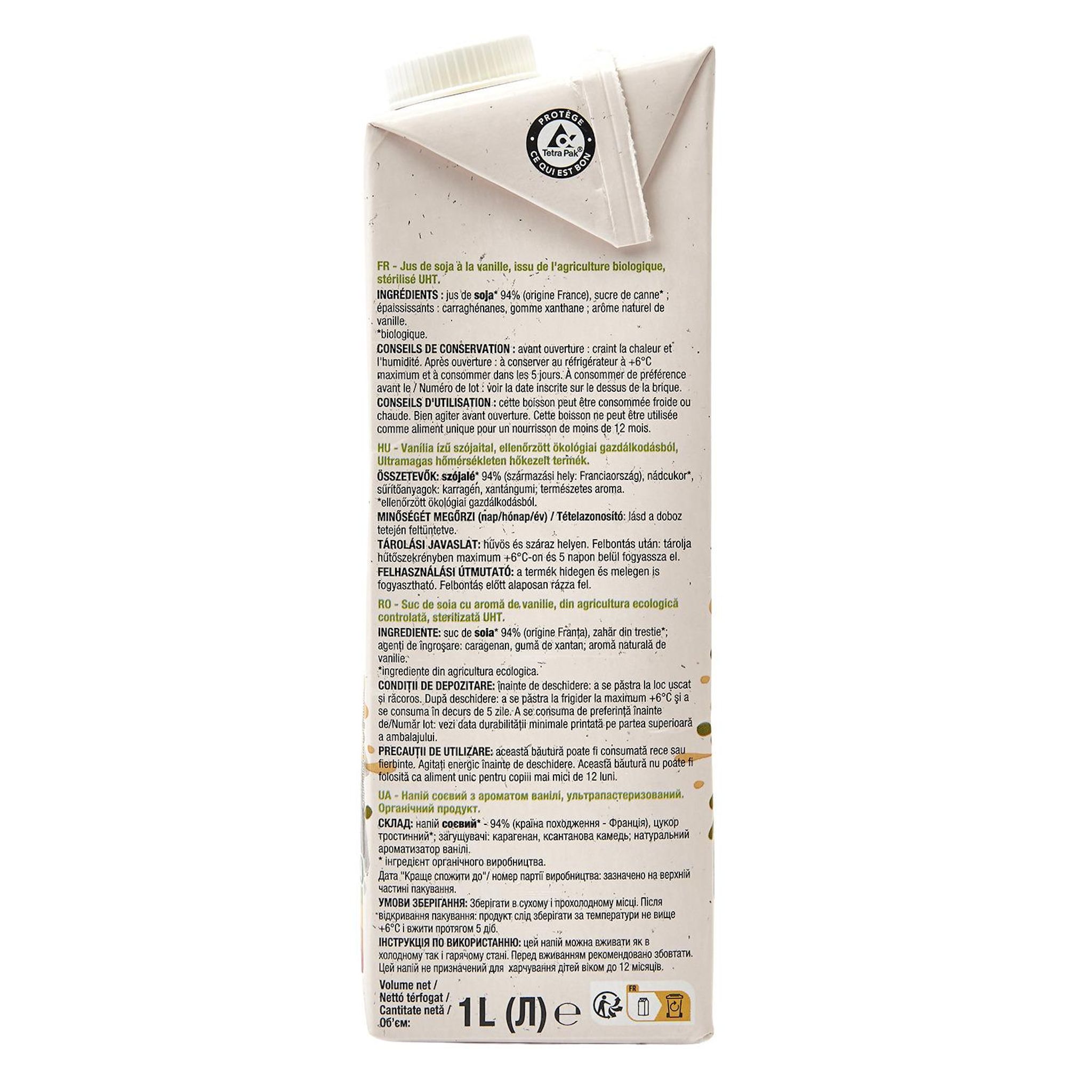 Voir la diapositive 4 : AUCHAN BIO Boisson au soja saveur vanille 1l