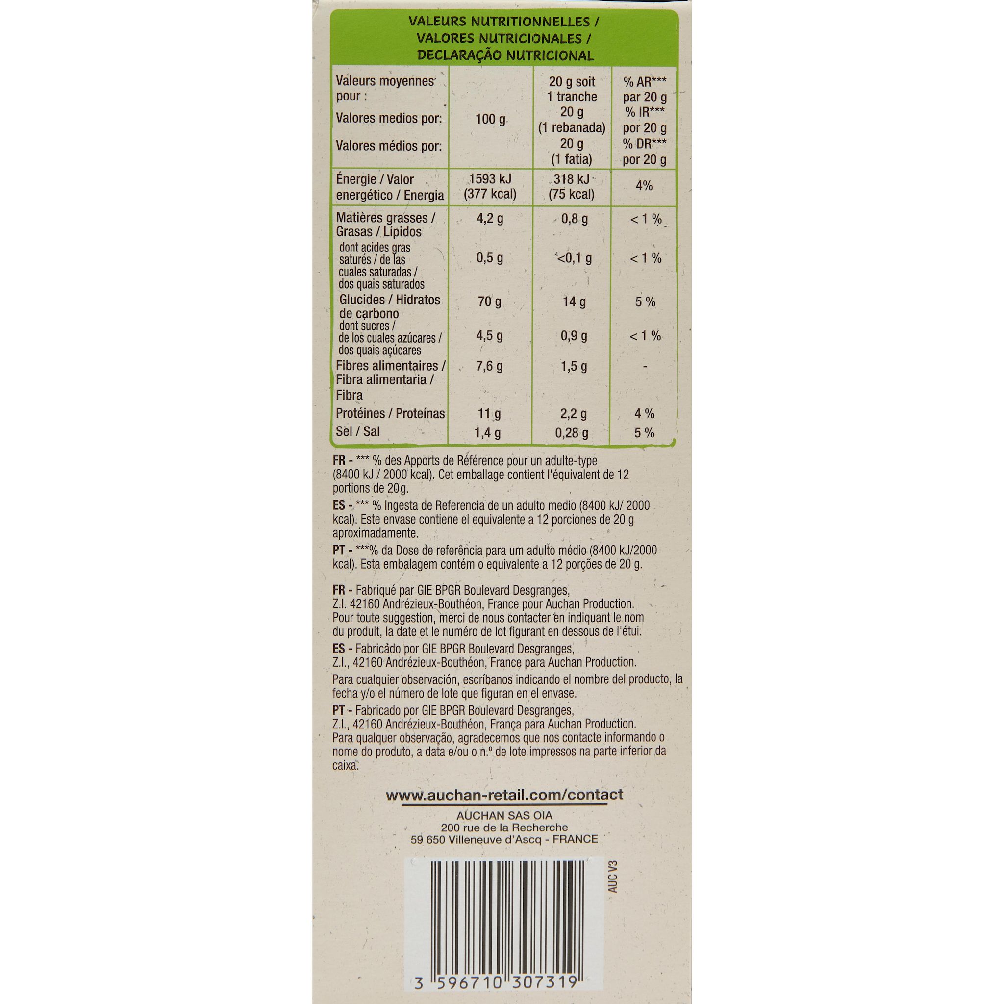 Voir la diapositive 5 : AUCHAN BIO Pain grillé à la farine complète 12 tranches 250g