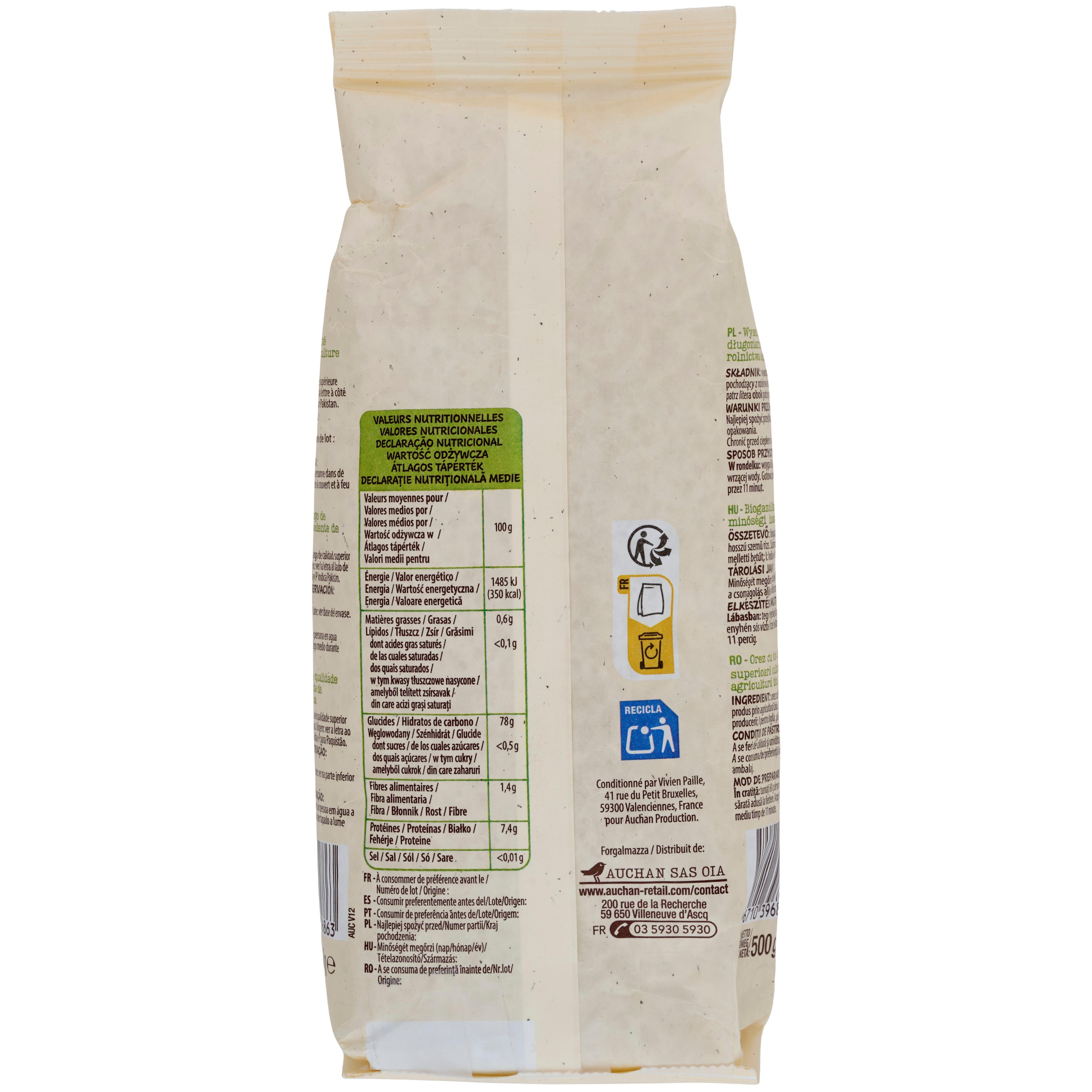 Voir la diapositive 5 : AUCHAN BIO Riz basmati prêt en 11min 500g