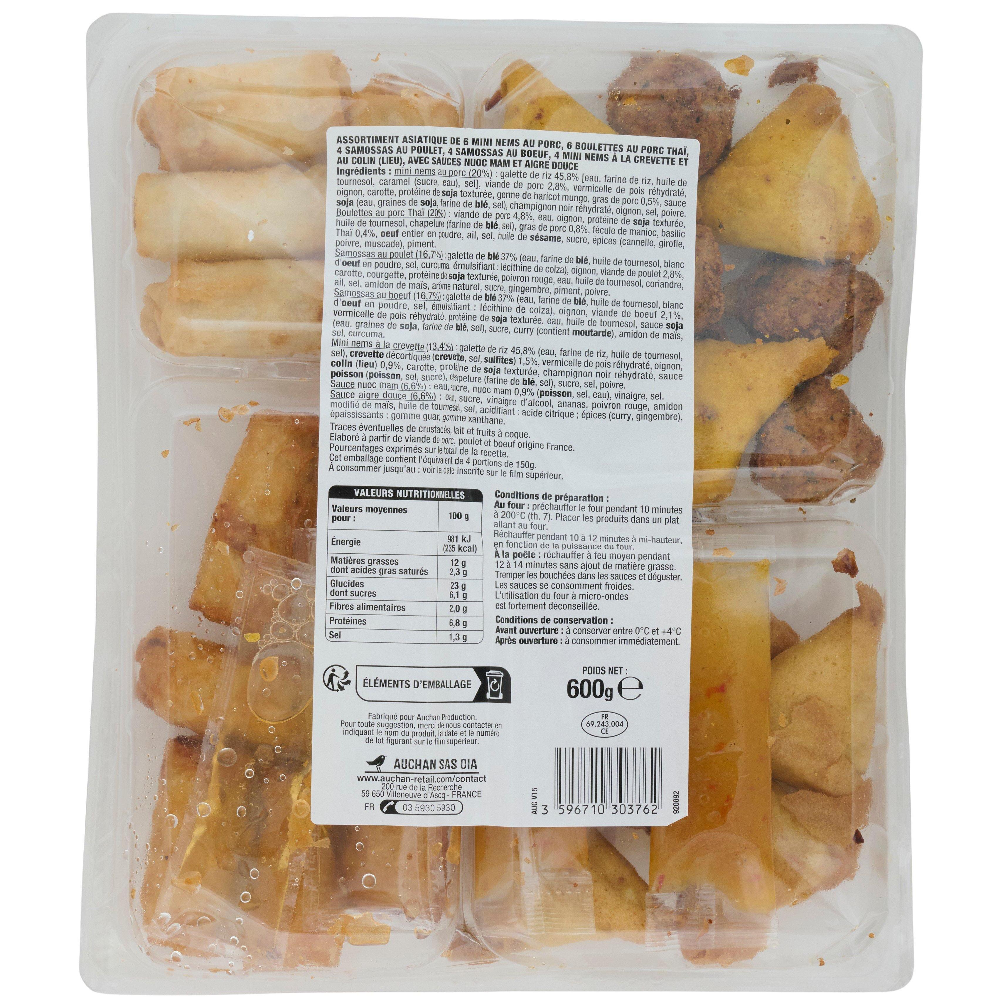 Voir la diapositive 2 : AUCHAN Assortiment asiatique 24 pièces 600g