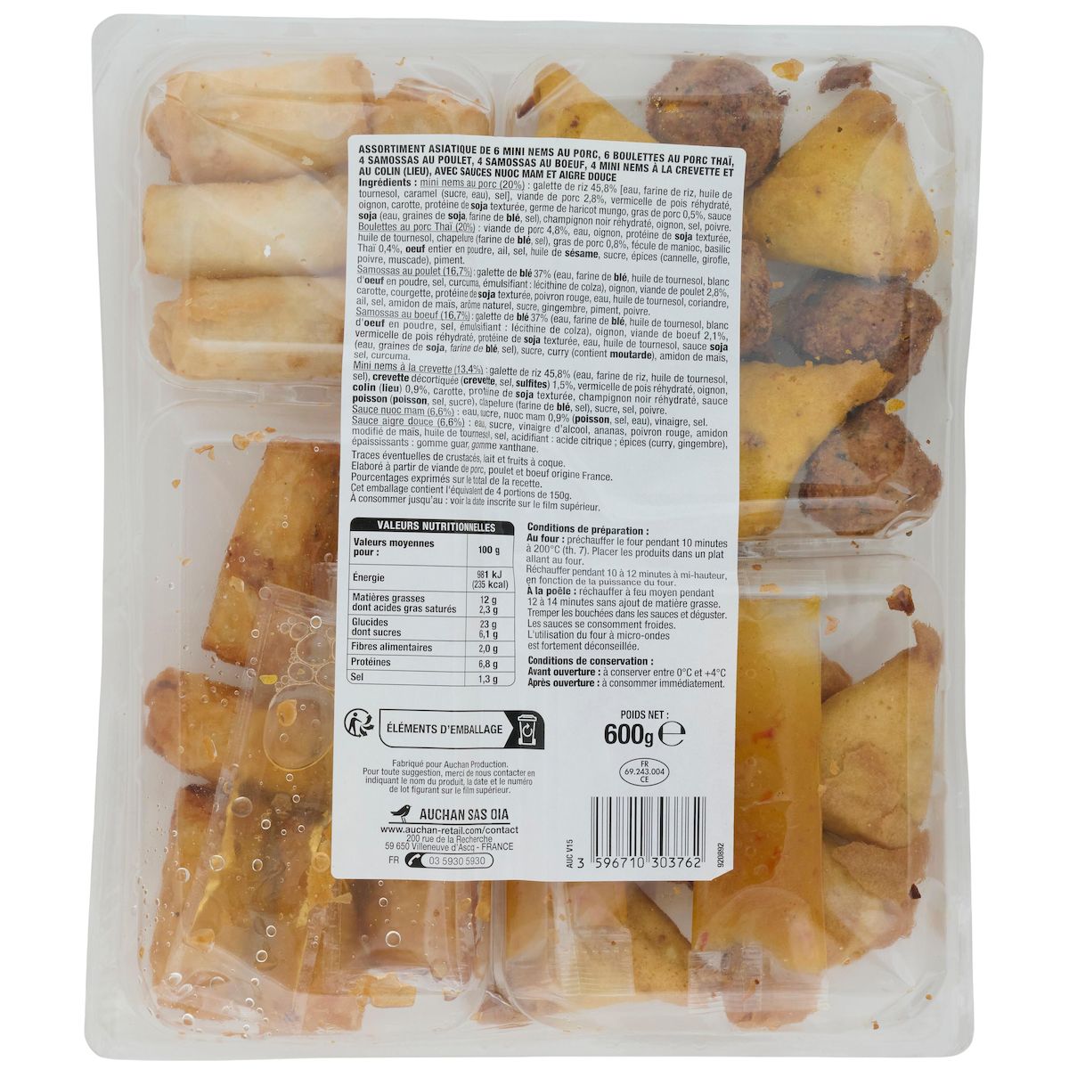 AUCHAN Assortiment asiatique 24 pièces 600g