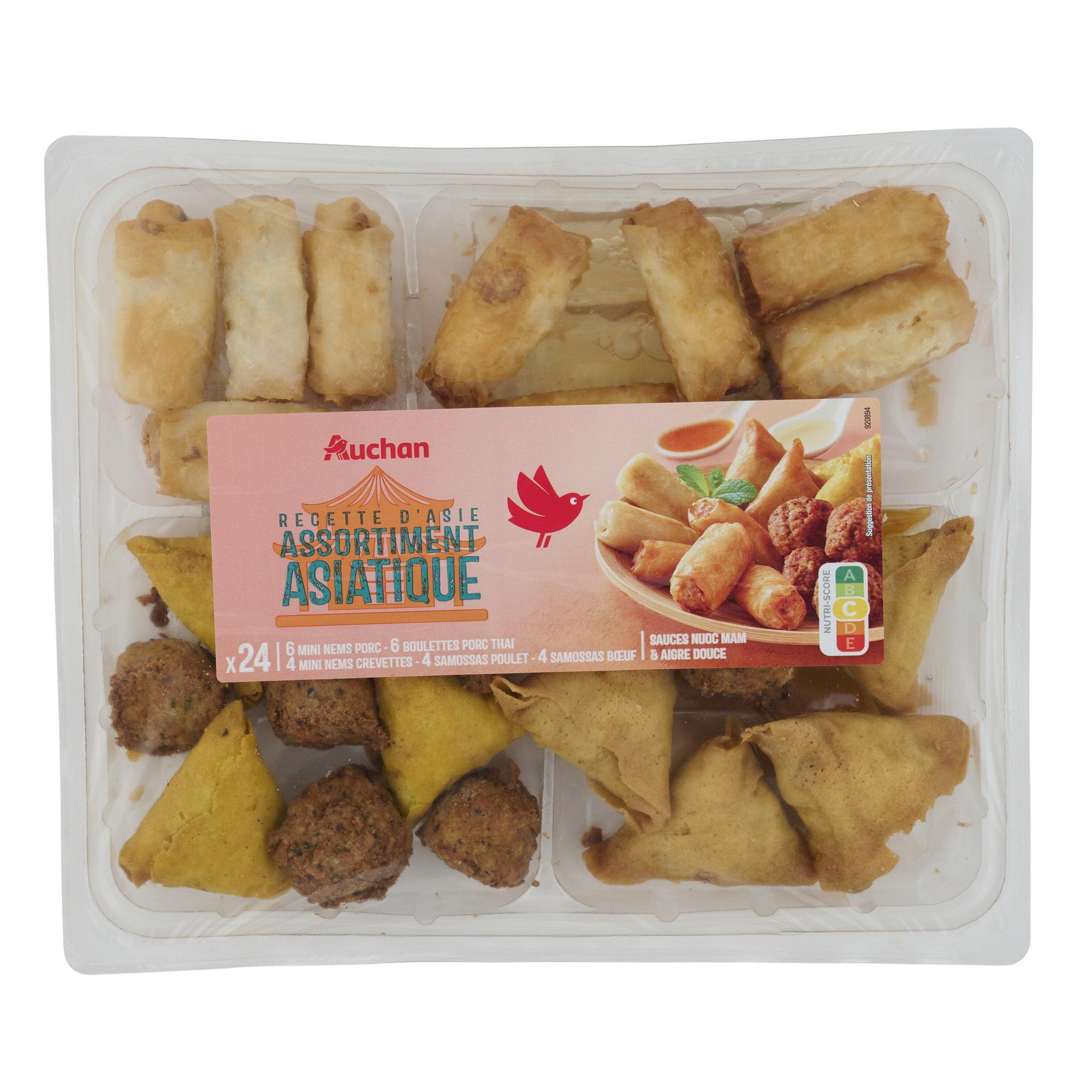 Voir la diapositive 3 : AUCHAN Assortiment asiatique 24 pièces 600g