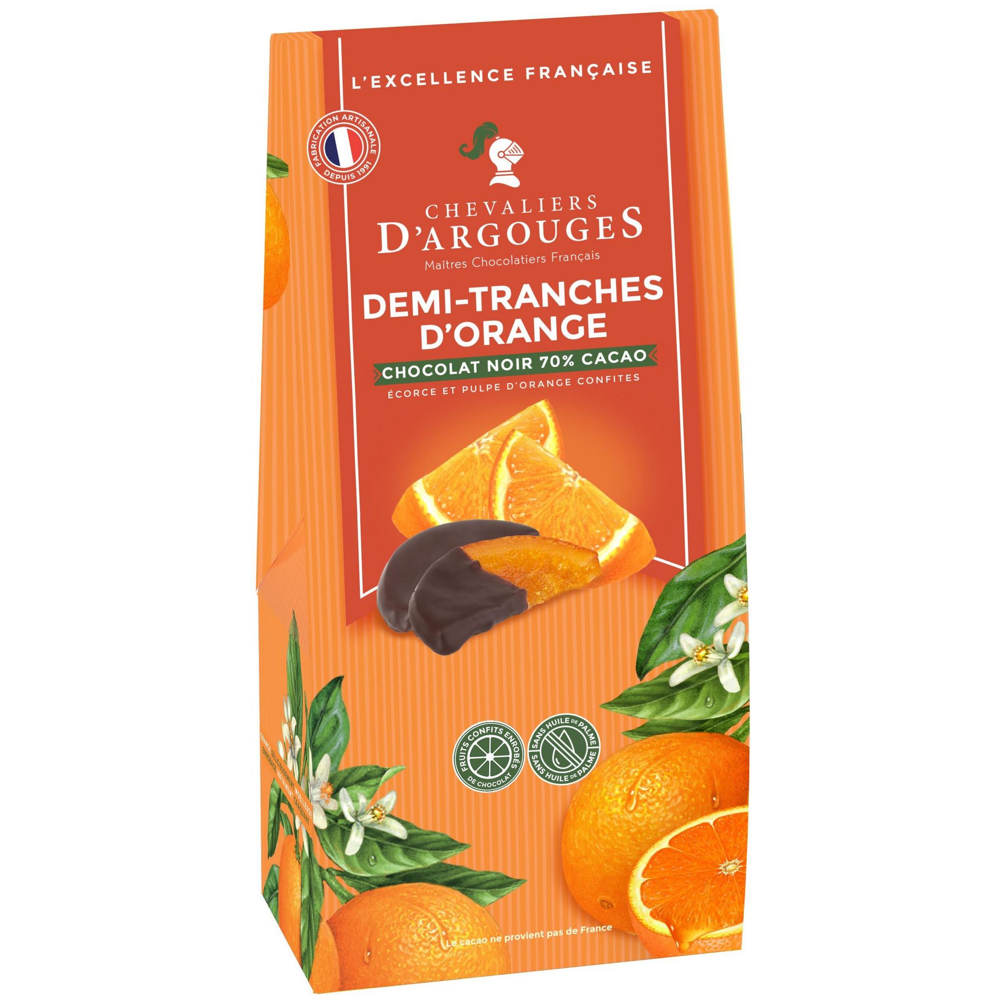 CHEVALIERS D'ARGOUGES Tranches d'oranges enrobées de chocolat noir 150g