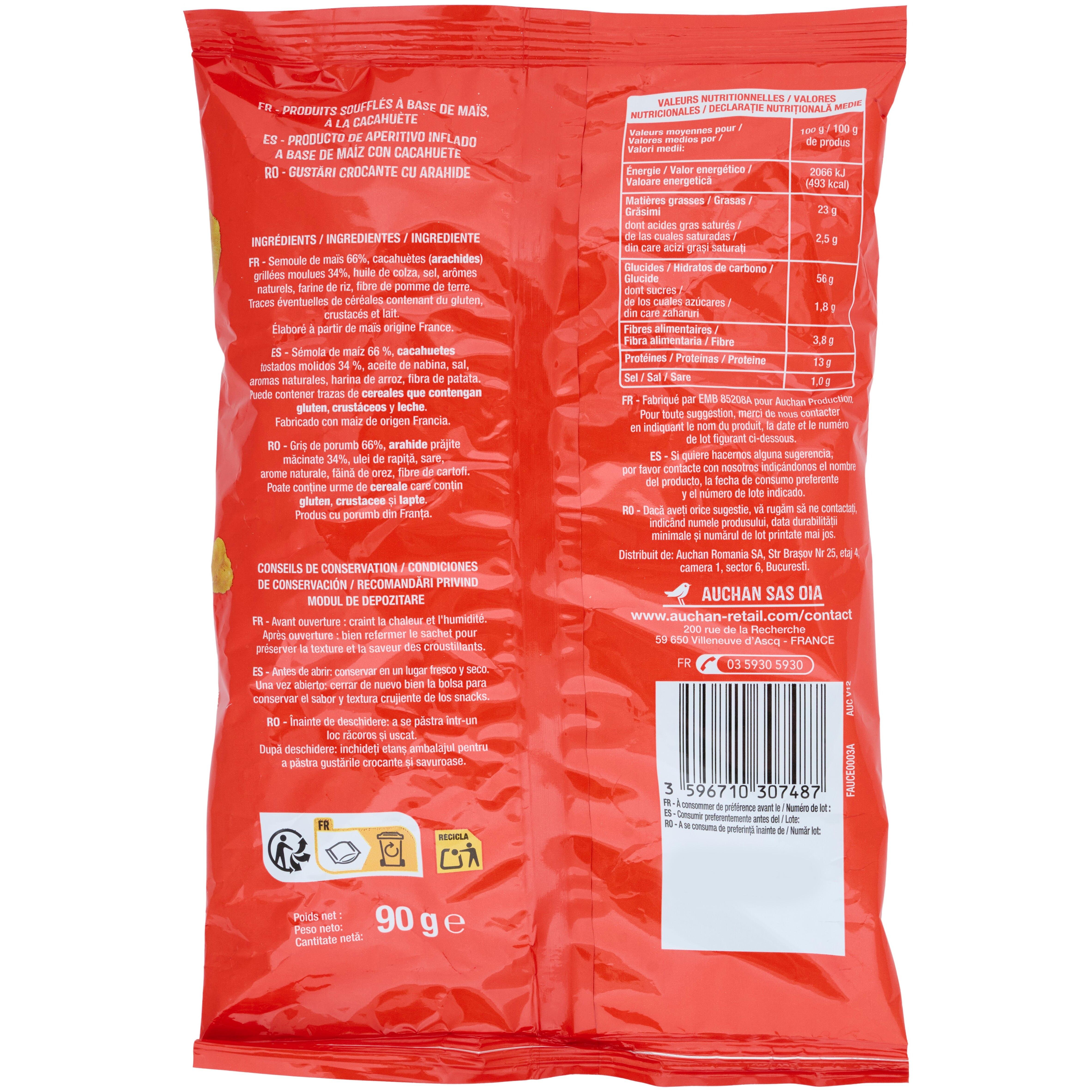 Voir la diapositive 2 : AUCHAN Biscuits soufflés croustillants saveur cacahuète 90g