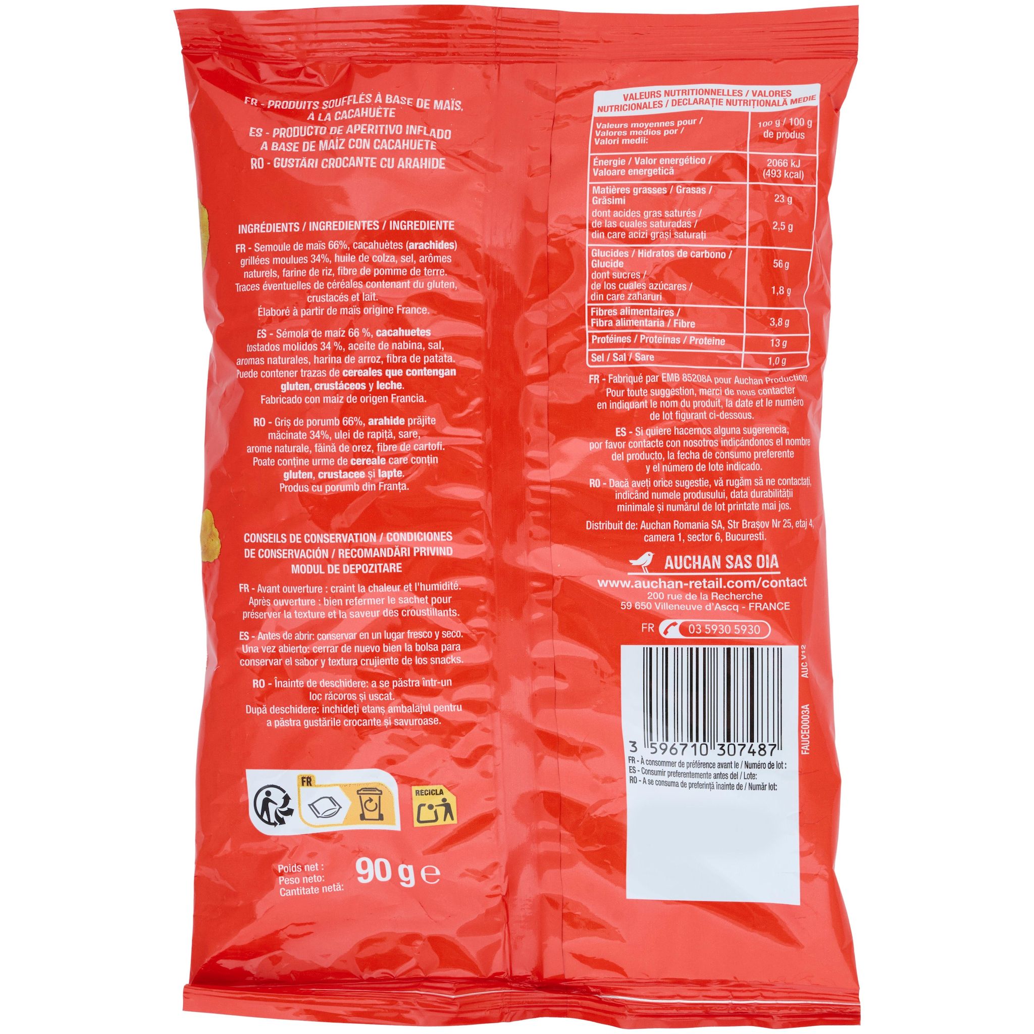 Voir la diapositive 2 : AUCHAN Biscuits soufflés croustillants saveur cacahuète 90g
