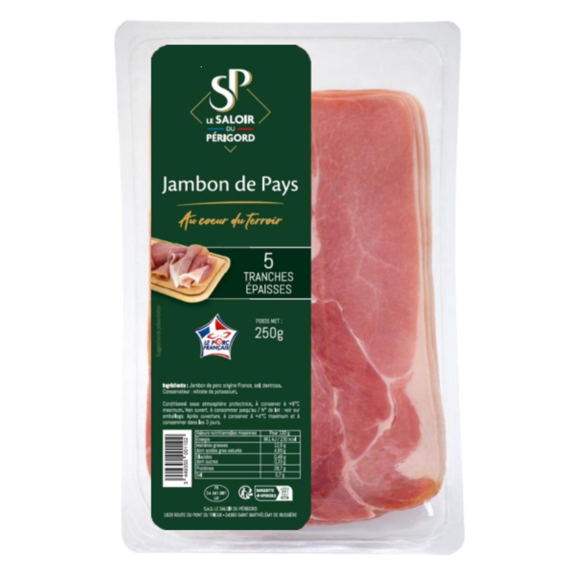 Voir la diapositive 2 : SALOIR DU PERIGORD Jambon cru de Pays 5 tranches 250g