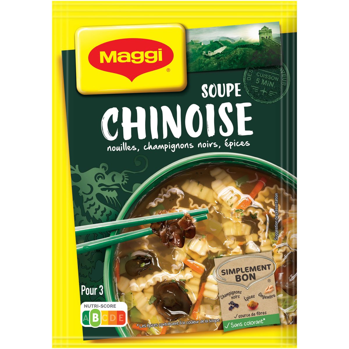MAGGI Soupe chinoise déshydratée nouilles champignons noirs et épices 3 personnes 60g