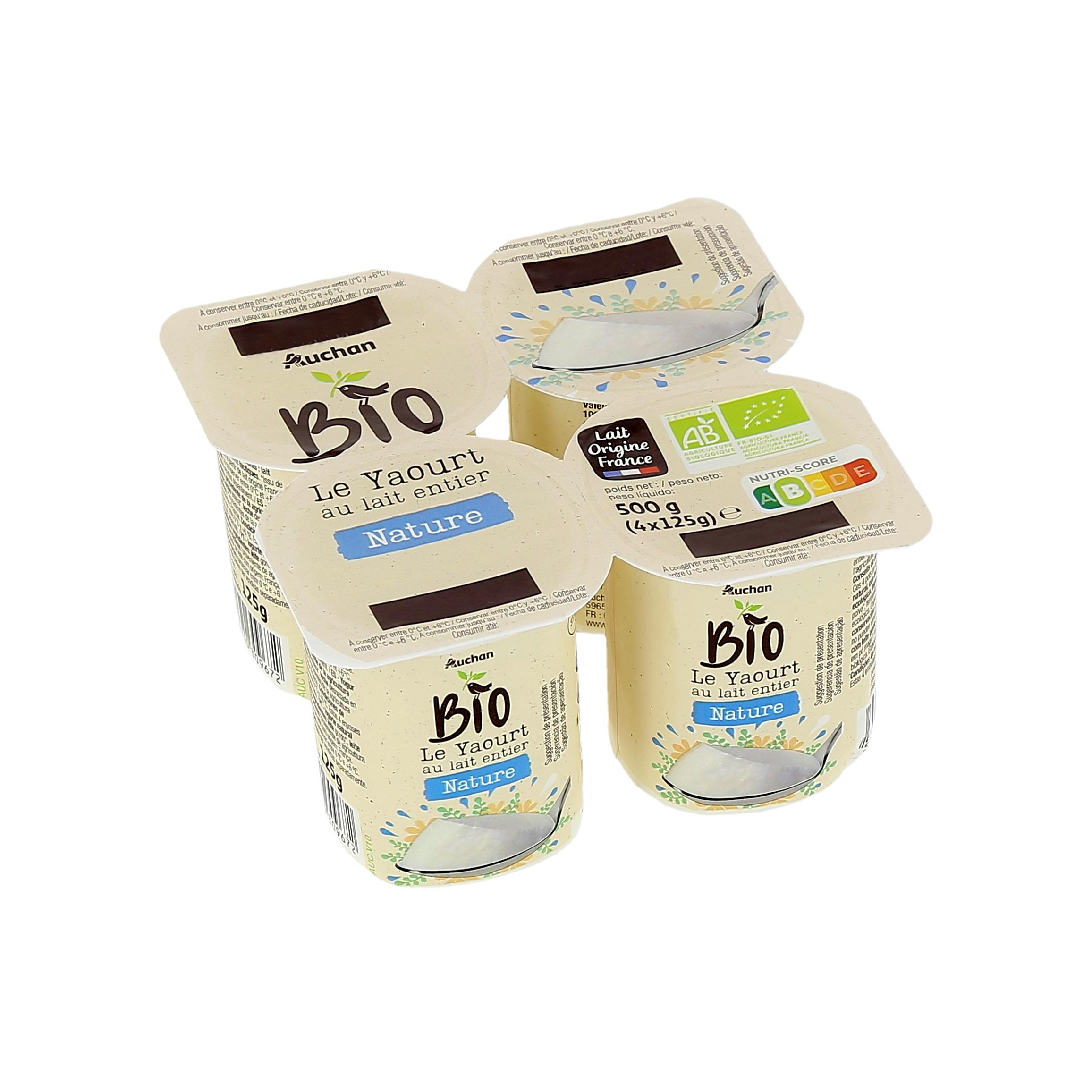 Voir la diapositive 2 : AUCHAN BIO Yaourt au lait entier nature 4x125g