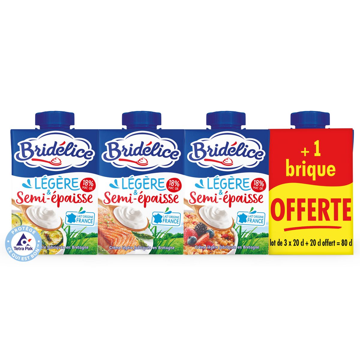 BRIDELICE Crème semi-épaisse légère 18% MG 3+1 offert 4x20cl