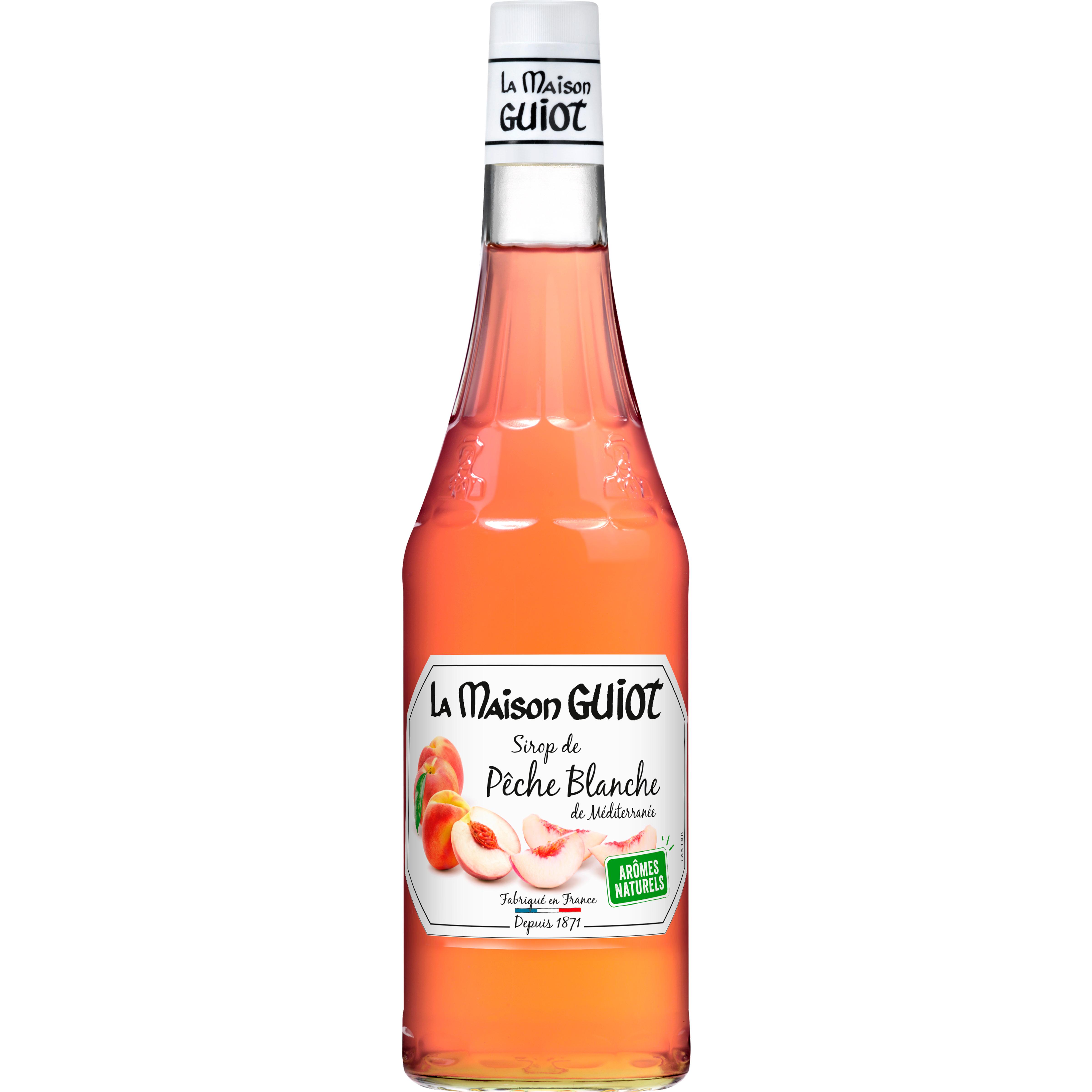 Voir la diapositive 2 : LA MAISON GUIOT Sirop de pêche blanche bouteille verre 70cl
