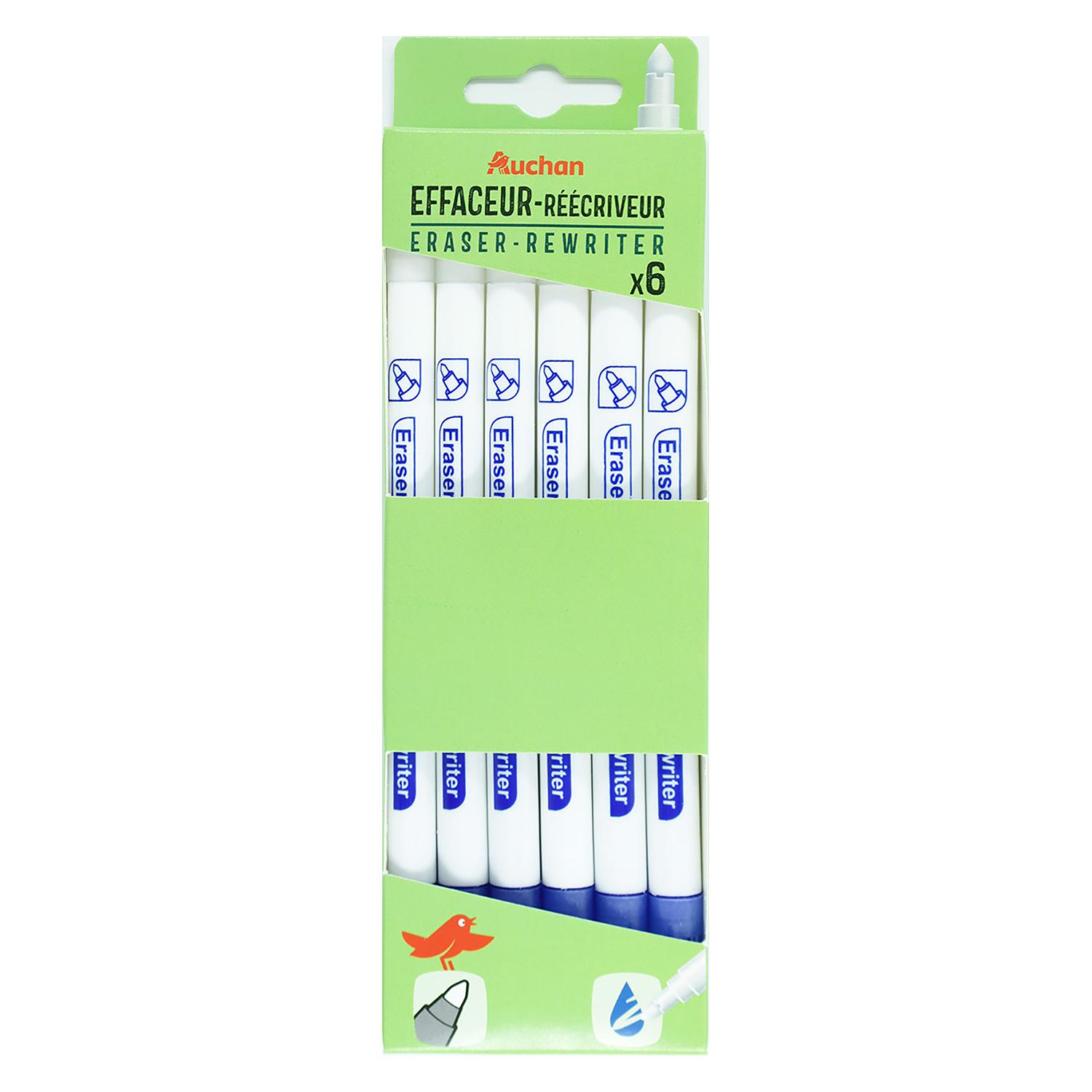 AUCHAN Lot de 6 effaceurs/réécriveurs avec pointe ogive