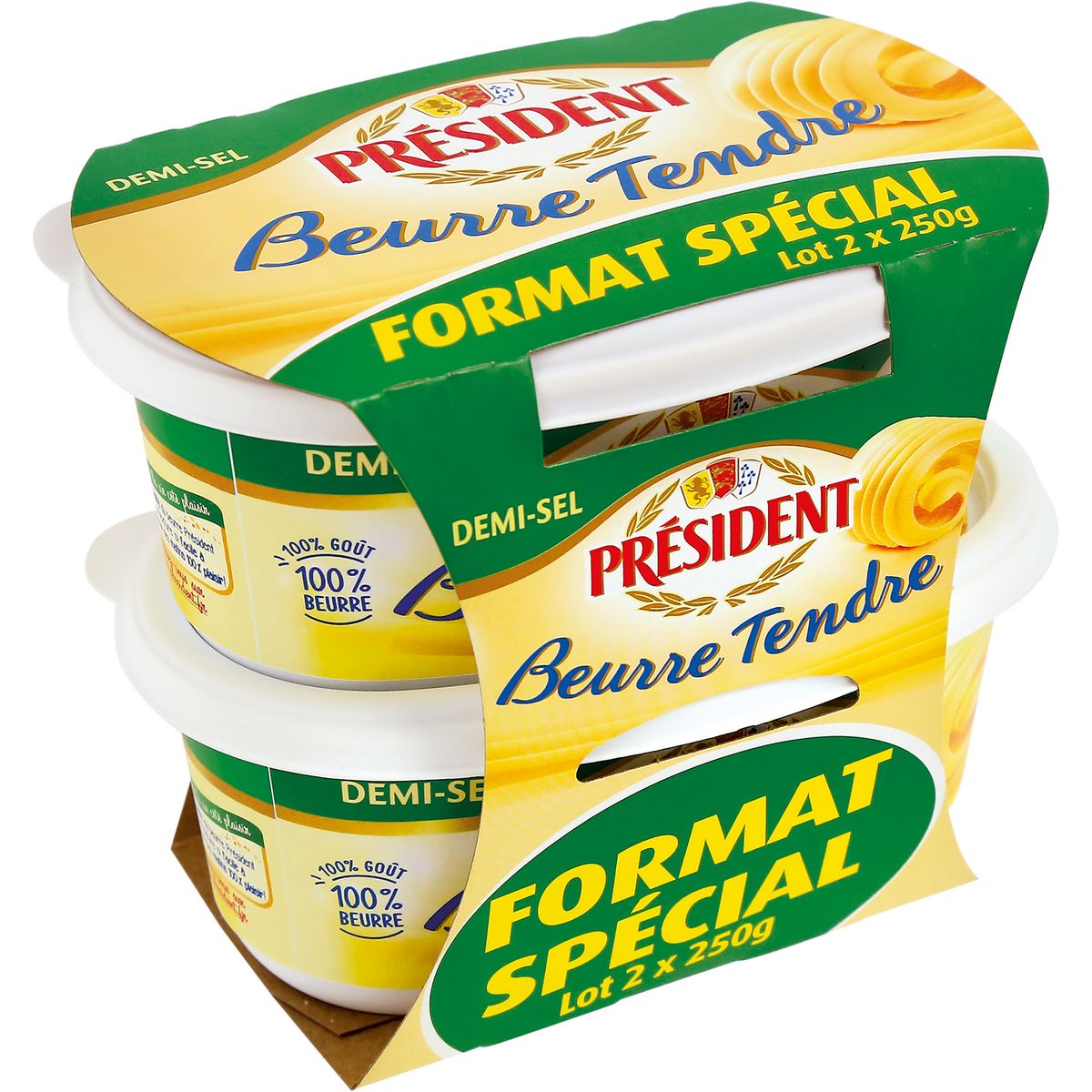 PRESIDENT Beurre tendre Président demi sel 80% MG beurrier 2x250g 500g