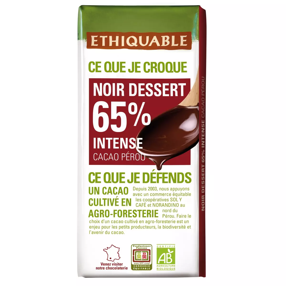 ETHIQUABLE Tablette de chocolat noir bio pâtissier Côte d'Ivoire Equateur 1 pièce 200g