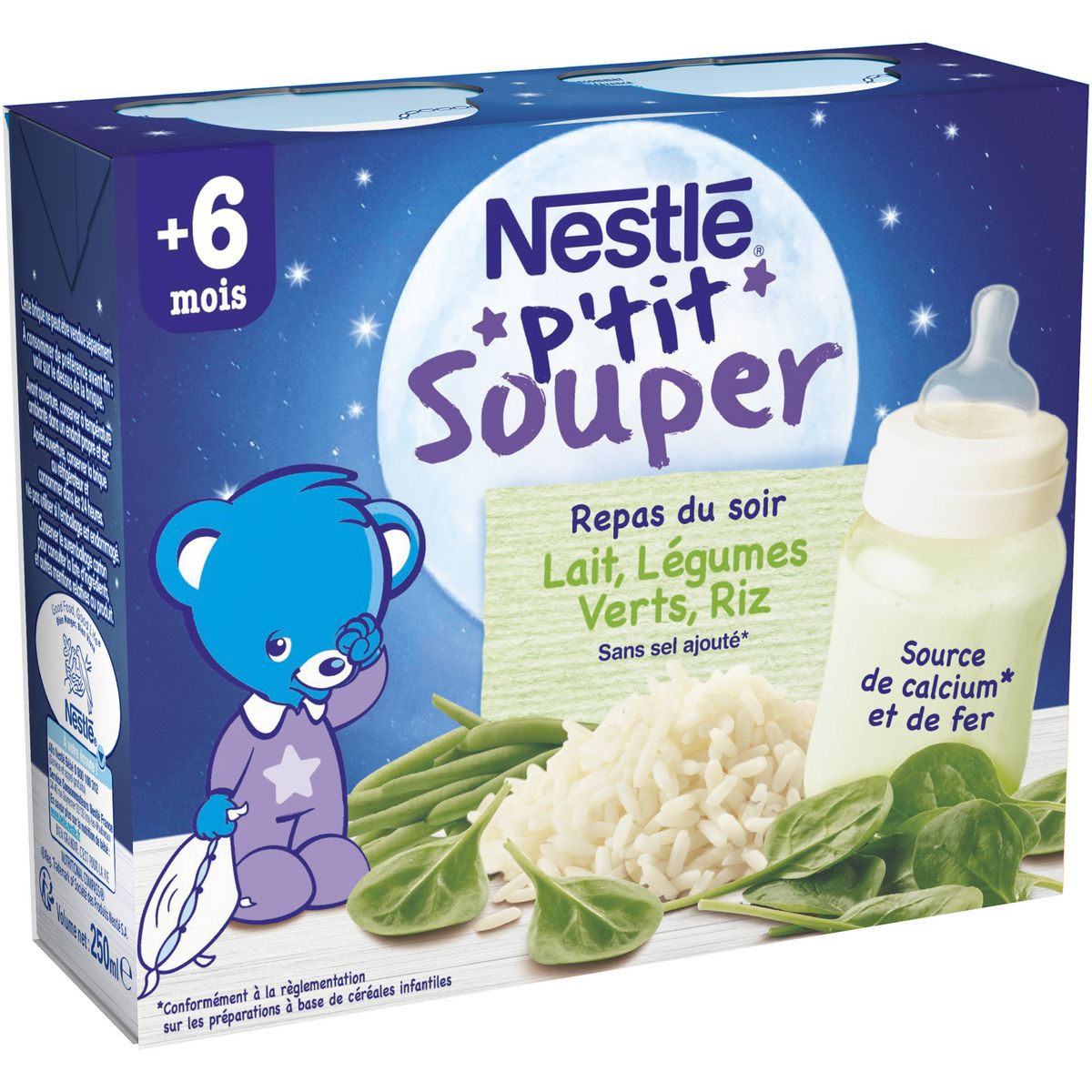 NESTLE P'tit souper lait aux légumes verts et riz dès 6 mois 2x250ml