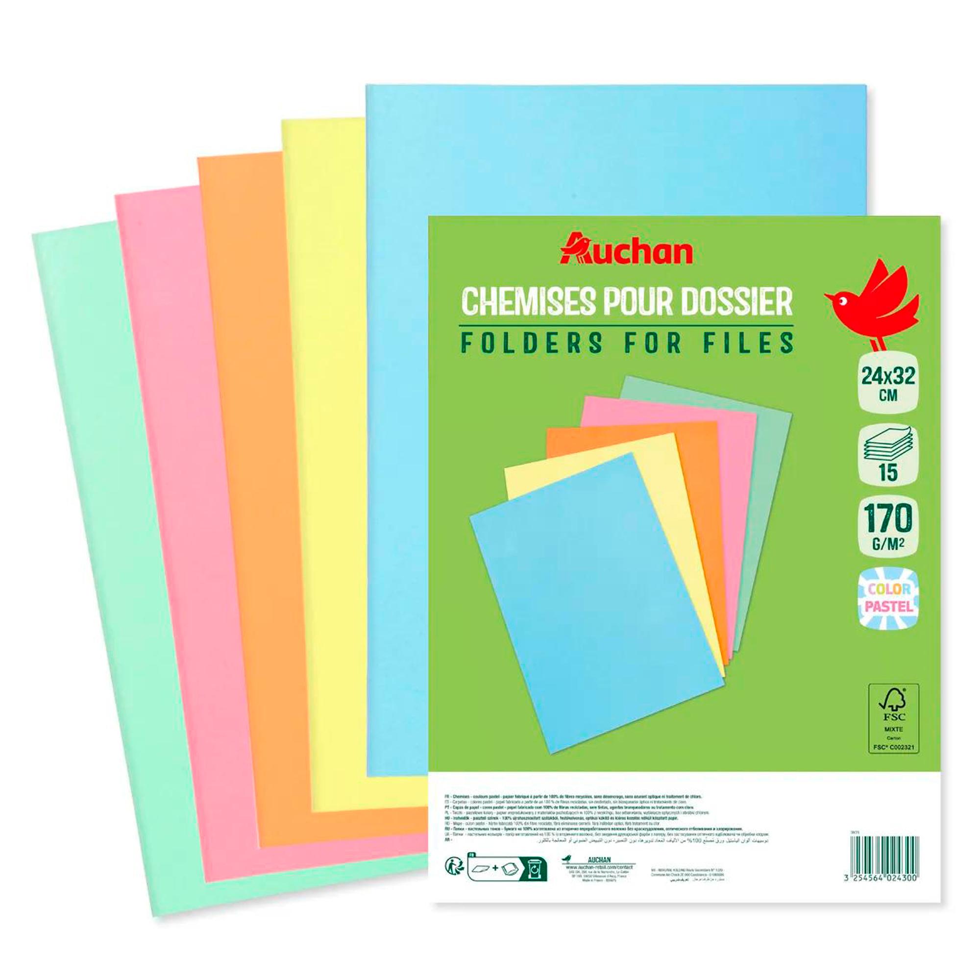 AUCHAN Lot de 15 sous chemises format 24x32cm, pastel