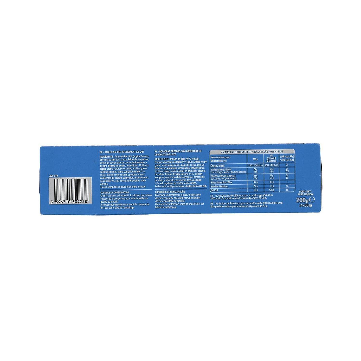 Voir la diapositive 5 : AUCHAN Biscuits sablés nappés de chocolat au lait sachets fraîcheur 4x4 biscuits 200g