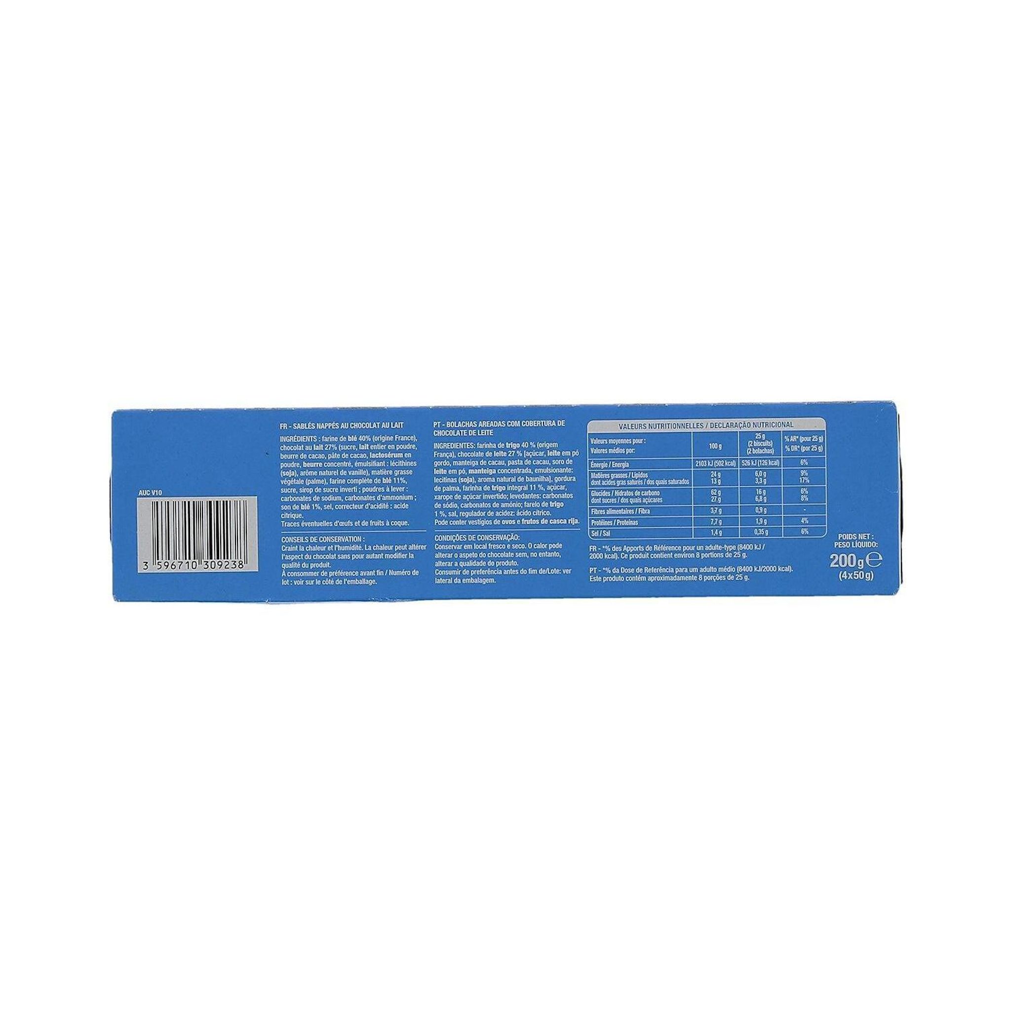 Voir la diapositive 5 : AUCHAN Biscuits sablés nappés de chocolat au lait sachets fraîcheur 4x4 biscuits 200g