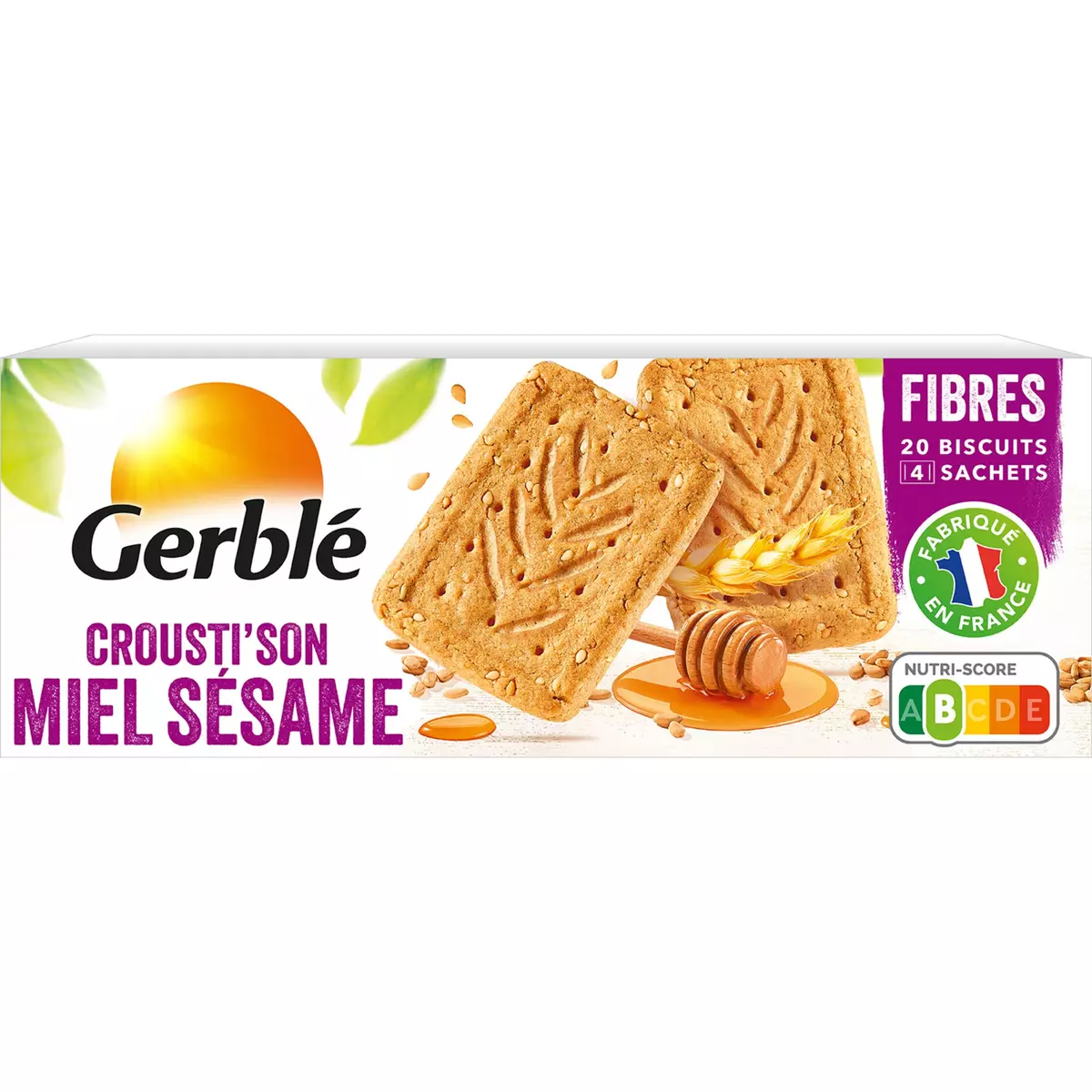GERBLE Biscuits crousti'son miel sésame sachets fraîcheur 4x5 biscuits 200g