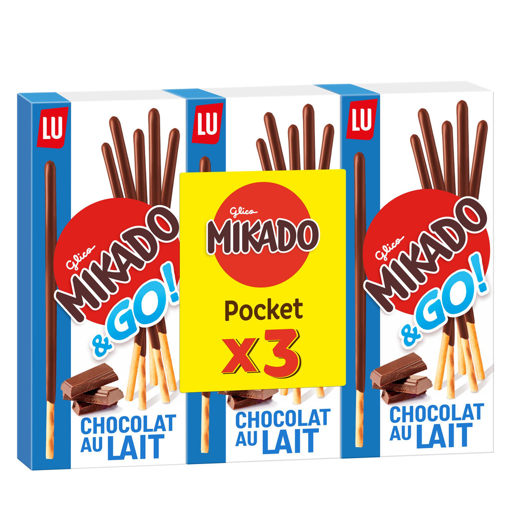 MIKADO &go biscuits pocket bâtonnets nappés au chocolat au lait lot de 3 3x39g