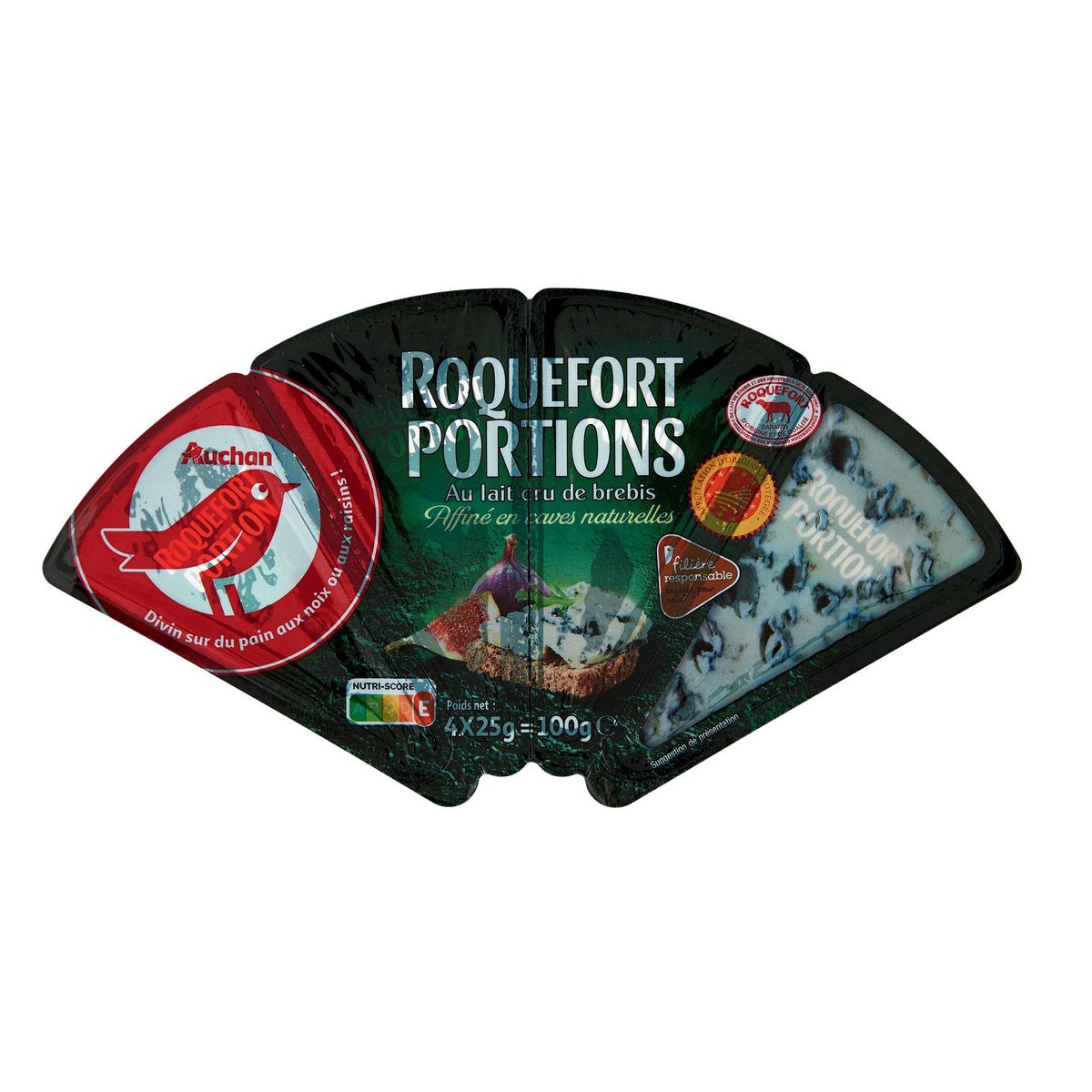 AUCHAN CULTIVONS LE BON Portions de roquefort AOP 4 parts 4x25g