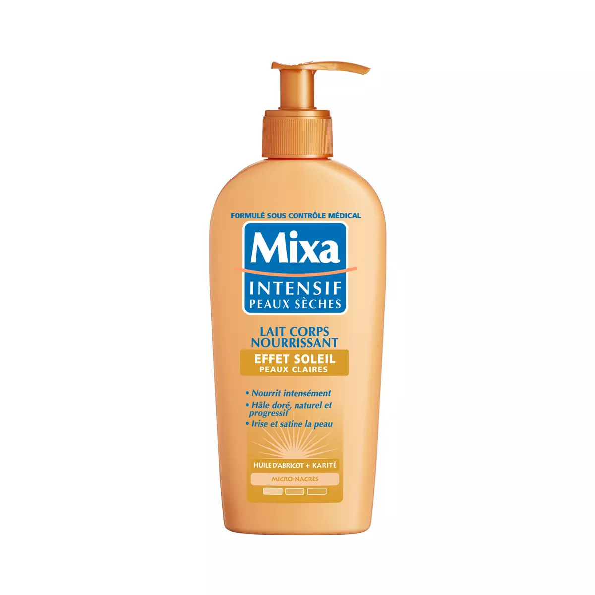 MIXA Lait corps nourrissant effet soleil pour peaux claires à l'huile d'abricot et karité 250ml